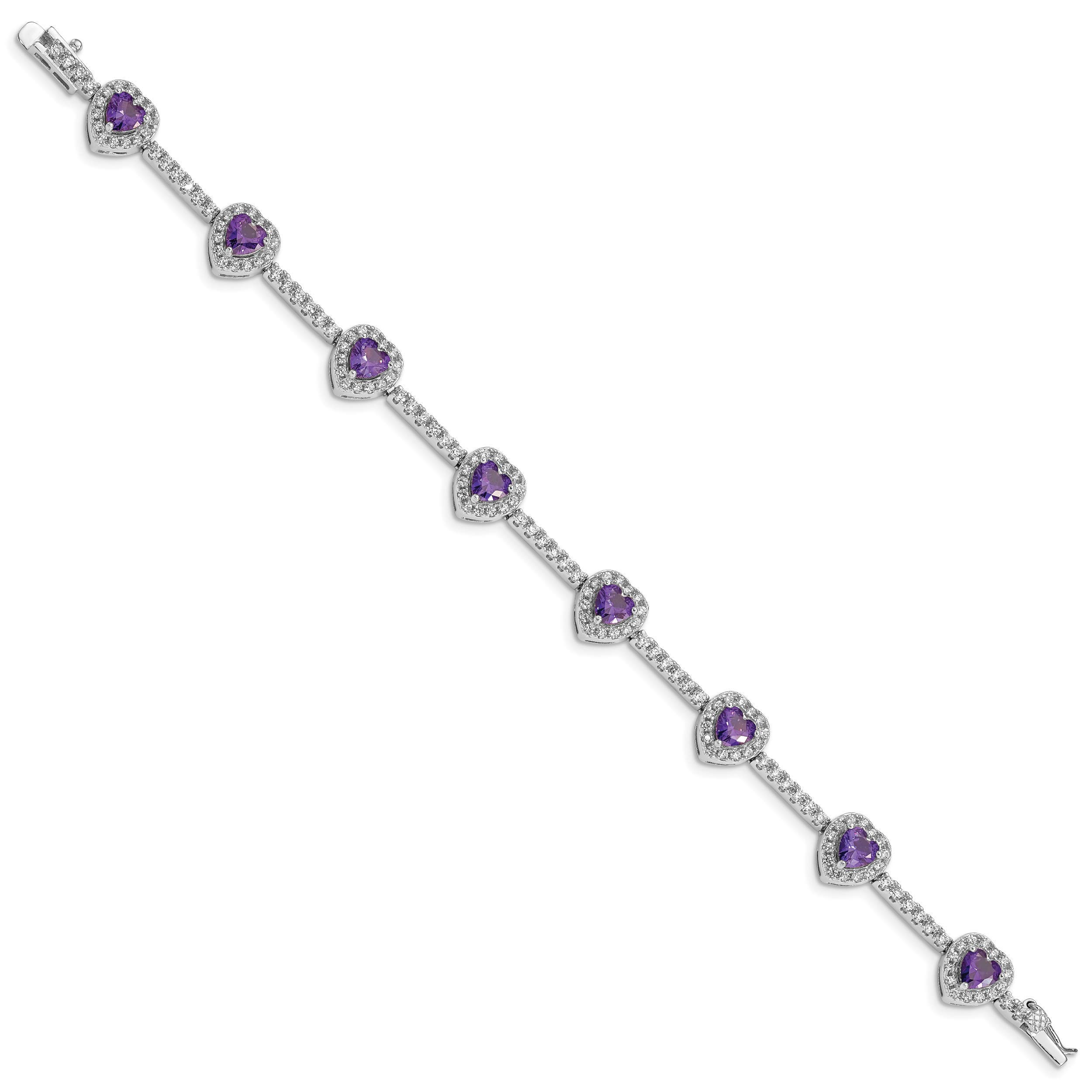 925 Sterling Silver Heart Charm Bracelet with Purple Amethyst & Cubic Zirconia - Dainty Love Tennis Chain Jewelry for Women - Perfect Gift for Valentine's Day, Anniversary & Special Occasions