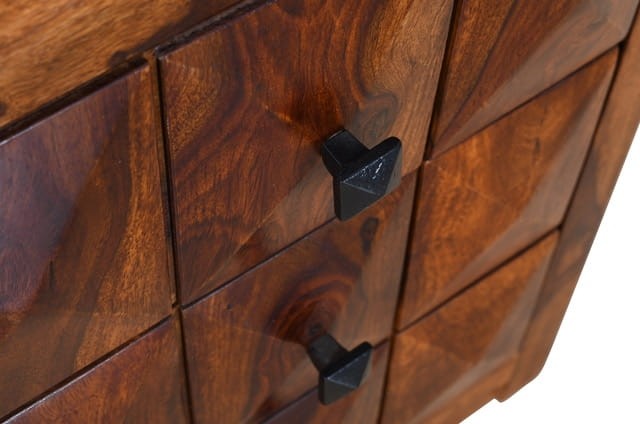 Premium Indian Sheesham Solid Wood Nightstand - 45x35x60cm Handcrafted Bedside Table with Diamond Design | Perfect for Bedroom, Guest Room & Apartment Decor