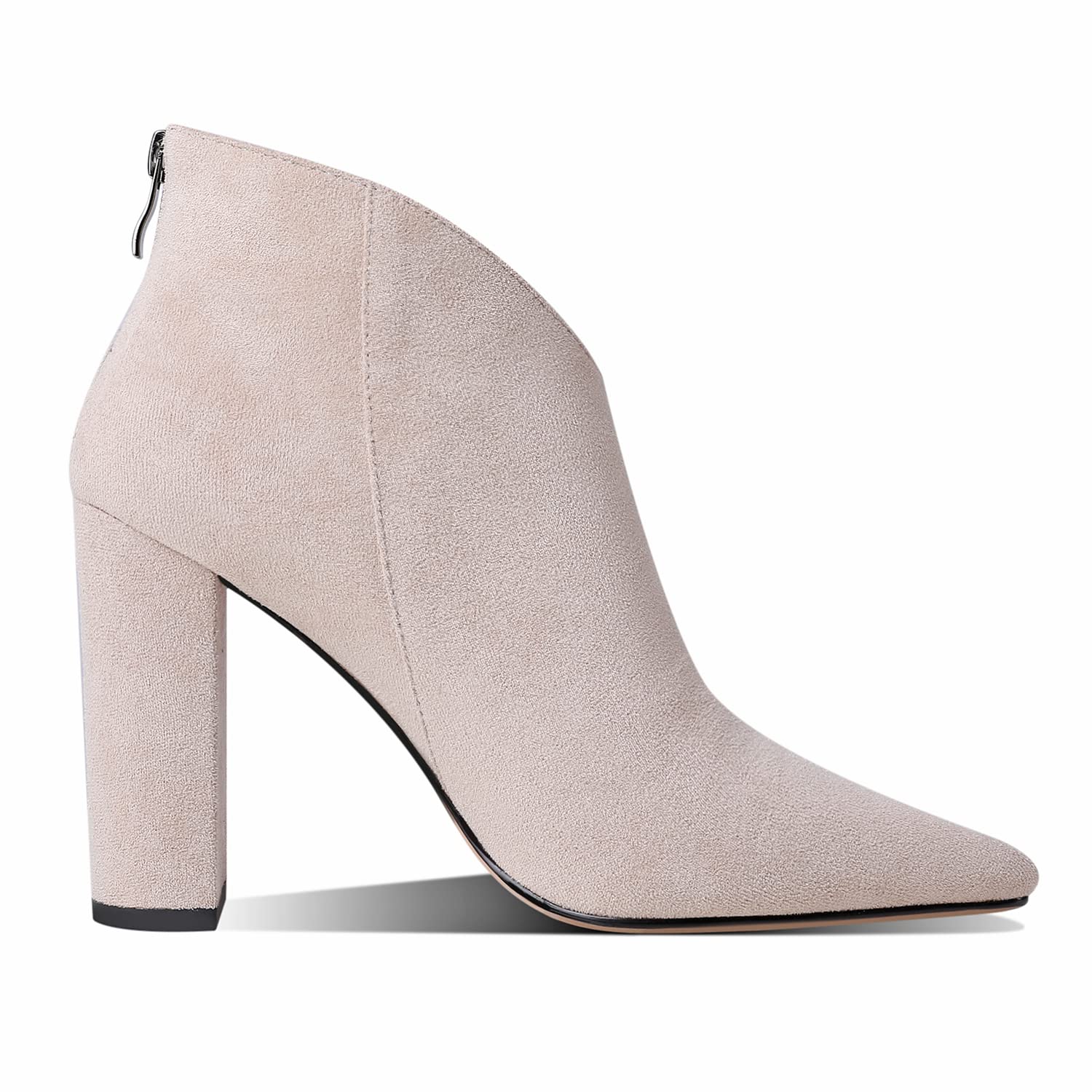 LEHOOR Women's Suede Chunky Heel Booties - Pointed Toe Ankle Boots with Back Zipper, 3 Inch Block Heel, Vintage Style (US 4-11) | Elegant Dress Boots for Work, Winter Fashion & Daily Wear