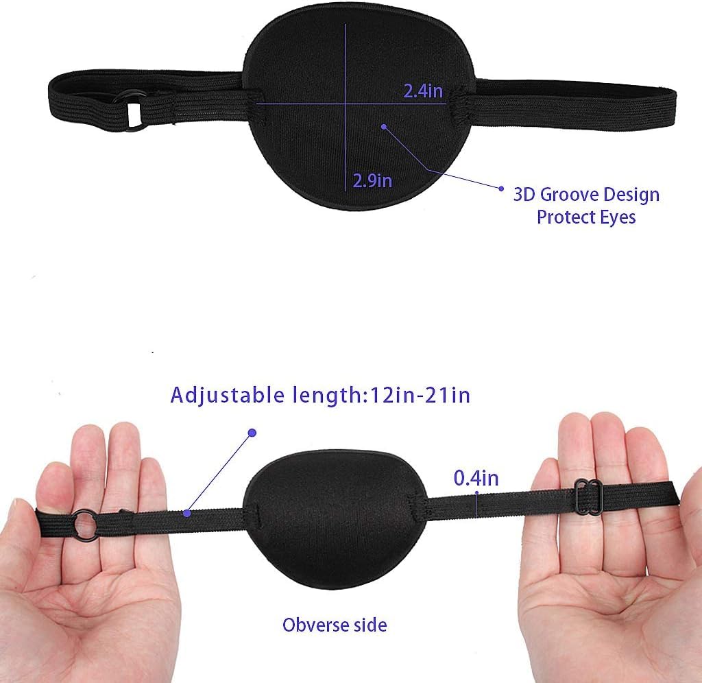GOHO 2-Pack Adjustable Soft Eye Patch for Adults & Kids - Comfortable Pirate Eye Mask for Amblyopia & Lazy Eye Treatment - Black - Perfect for Costumes, Medical Use & Sleep Therapy