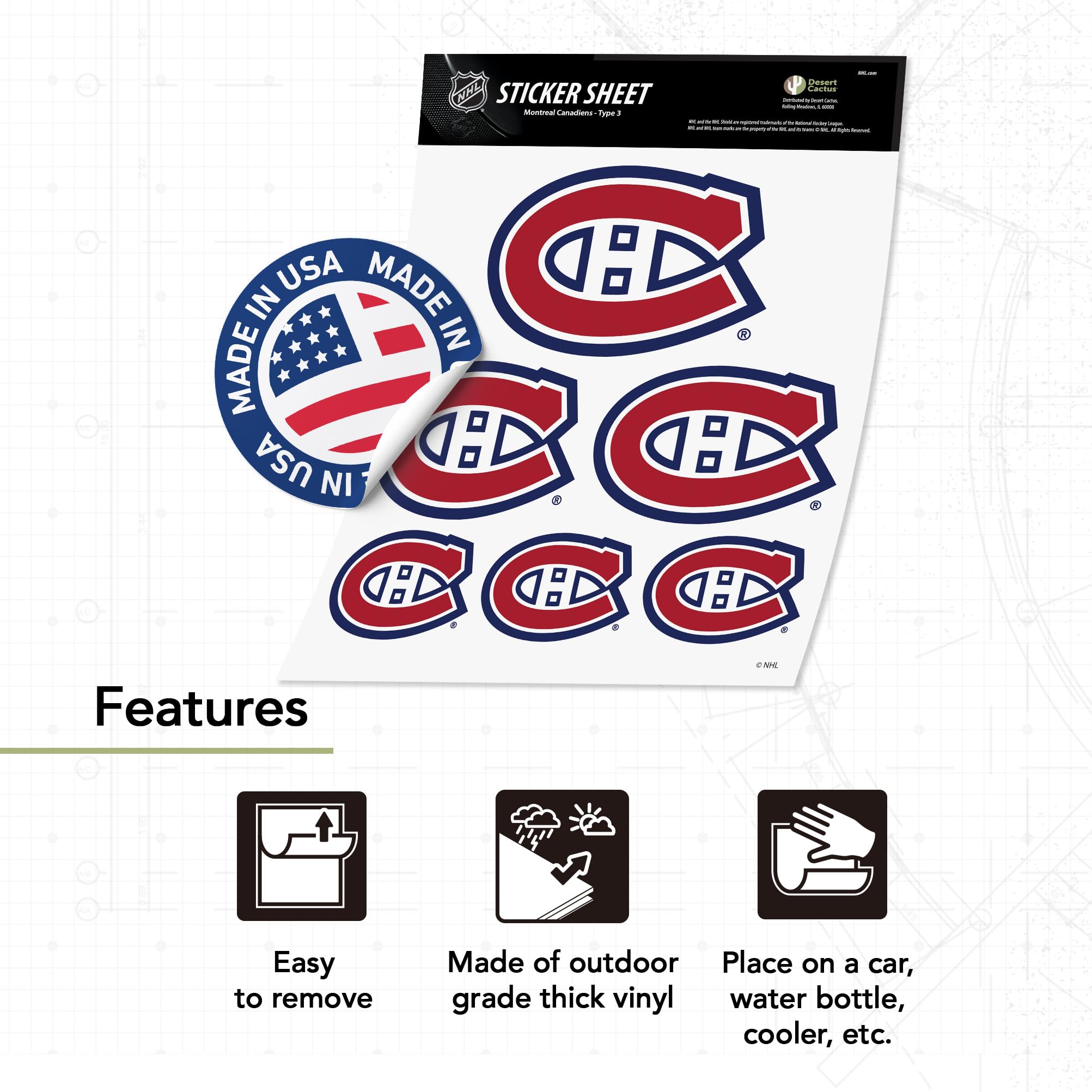 Montreal Canadiens NHL Hockey Team Vinyl Decal Sticker - Desert Cactus Design for Laptop, Water Bottle, Car & Scrapbook - Officially Licensed NHL Merchandise | Perfect for Hockey Fans & Sports Decor