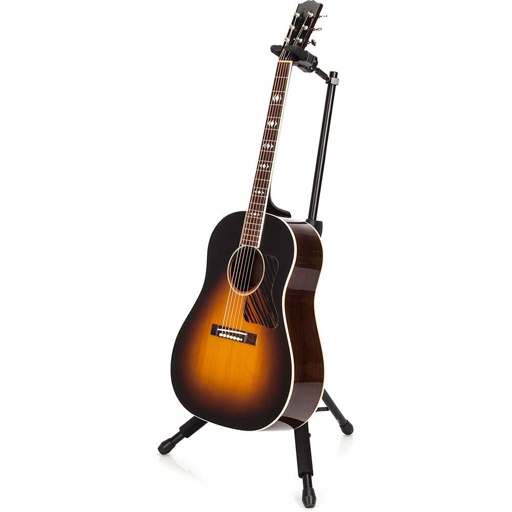 Hercules GS415BPLUS AutoGrip System Guitar Stand & Elixir 16545 Phosphor Bronze Acoustic Guitar Strings with NANOWEB Coating - 3 Pack Light Gauge (.012-.053) | Secure Guitar Storage & Premium String Replacement for Performances, Practice & Studio Sessions