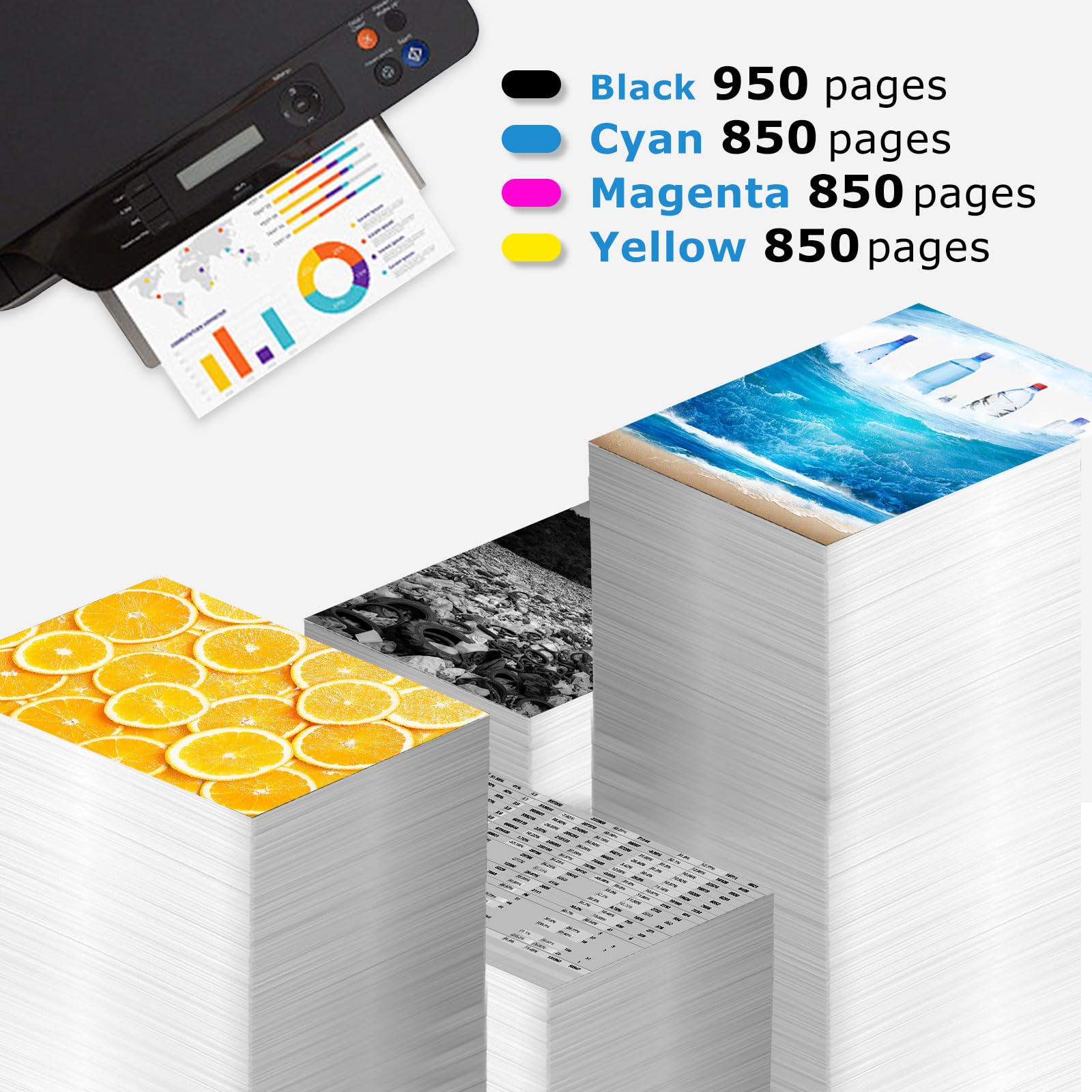 HP 902XL Ink Cartridge Combo Pack - High Yield Black, Cyan, Magenta, Yellow - Compatible with HP OfficeJet 6950-6978, 6960-6968 Printers - Perfect for Home & Office Printing, Documents, Photos, and School Projects