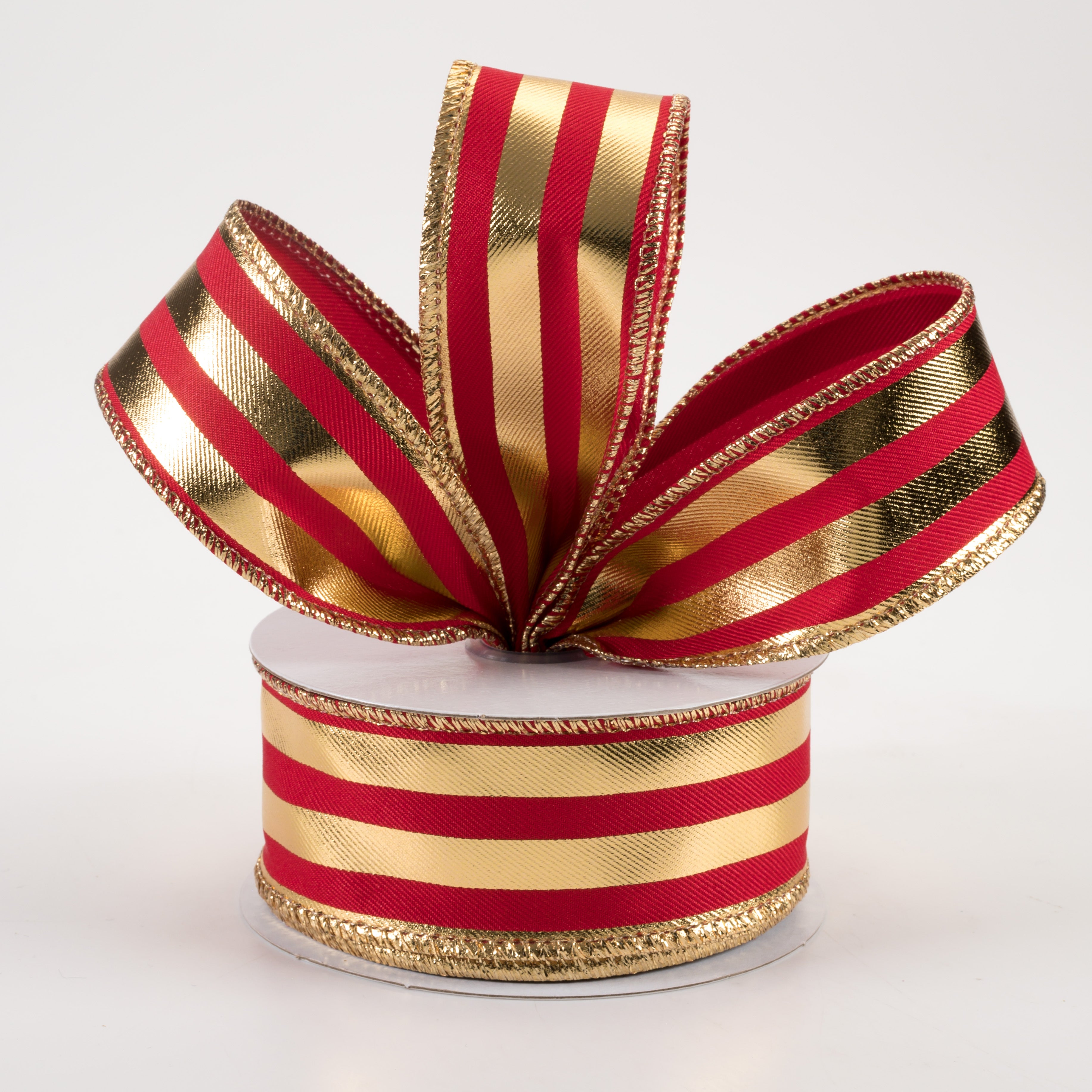1.5 Inch Metallic Vertical Stripes Ribbon - Red & Gold Decorative Ribbon (10 Yards) for Gift Wrapping, Wedding Decorations, Party Favors, and DIY Crafts