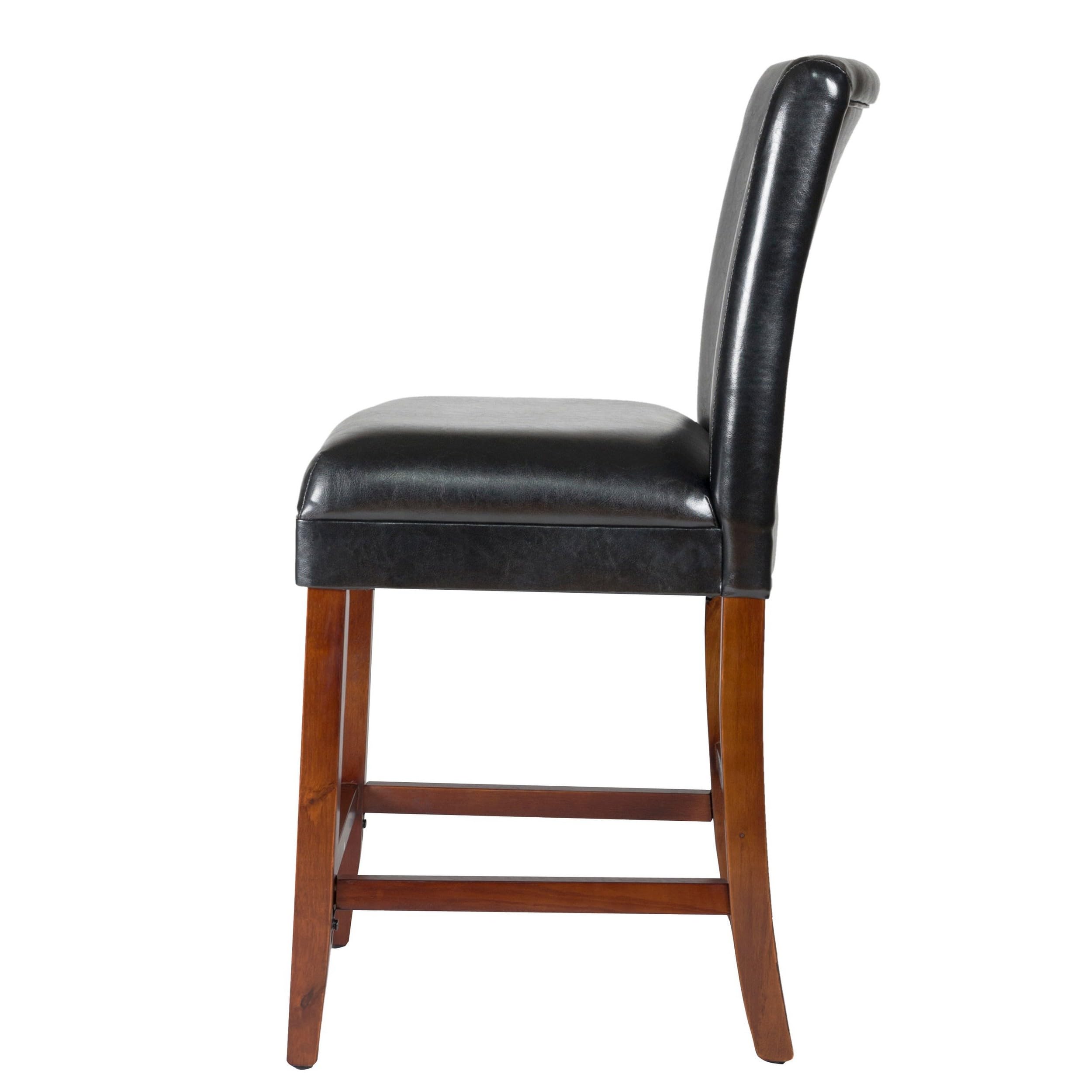 Homepop Classic Counter Height Bar Stools 24 Inch - Faux Leather Upholstered Bar Stools for Kitchen Island, Breakfast Nook & Home Decor - Single Pack (Black)