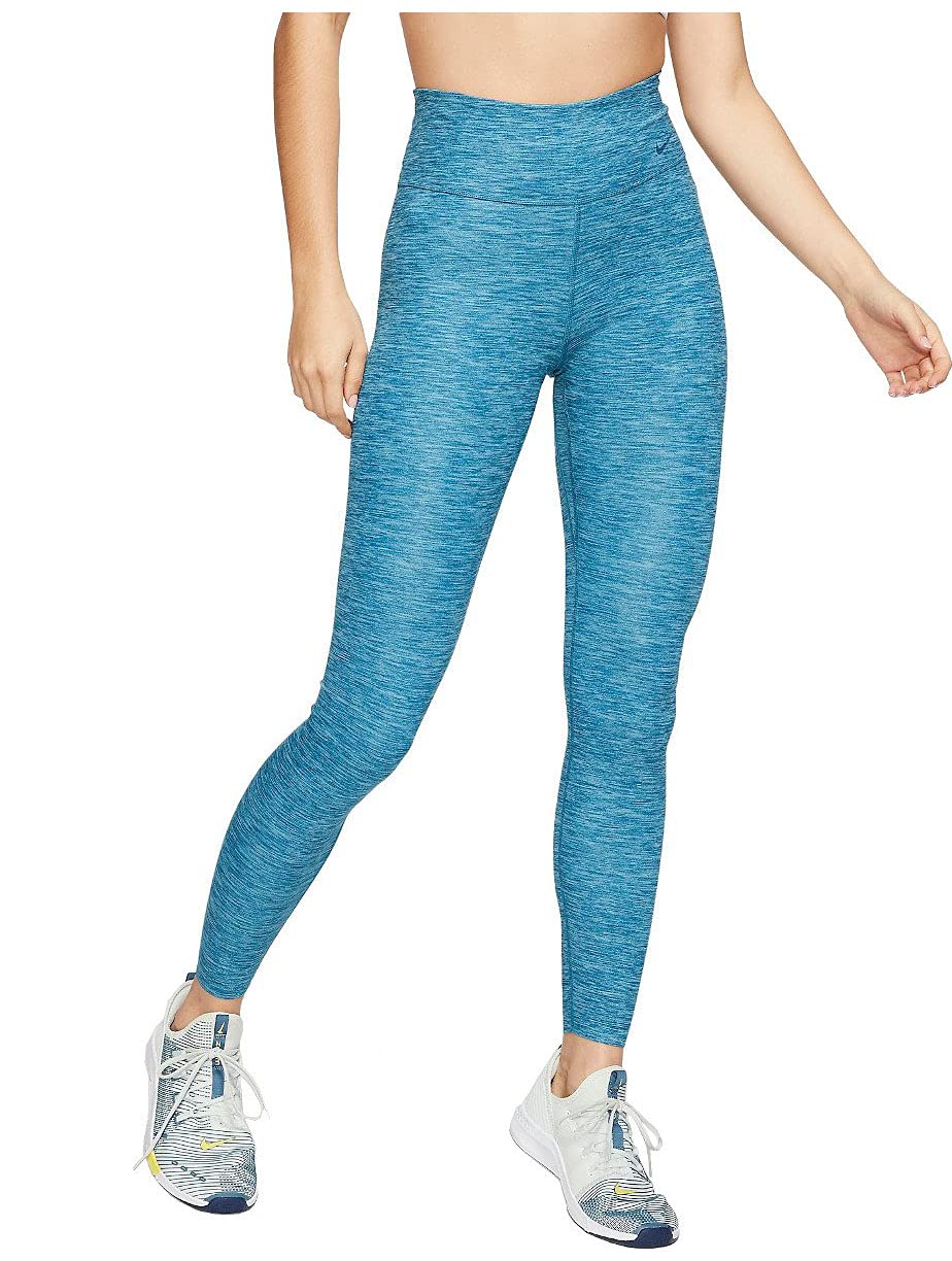 Nike Women's One Luxe Heathered Mid-Rise Workout Leggings - Dark Atomic Teal/Clear, Medium | High-Waisted Yoga Pants for Running, Gym & Lounge Wear
