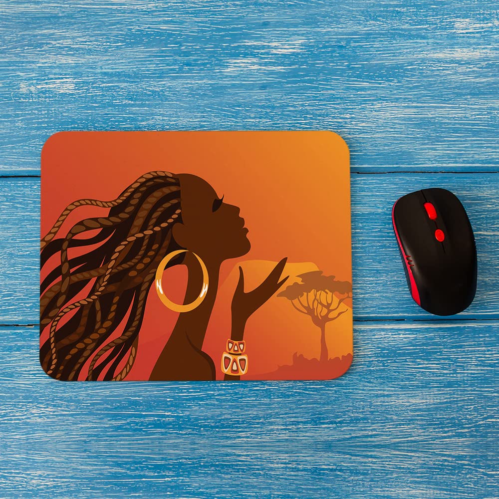 WONDERTIFY African Woman Mouse Pad - Beautiful Black Woman Afro Girl Egyptian Lady Design, Non-Slip Rubber Base for Laptop, Gaming, Office & Home Use - Perfect for PC Workstations, Computer Desks and Gamer Setups