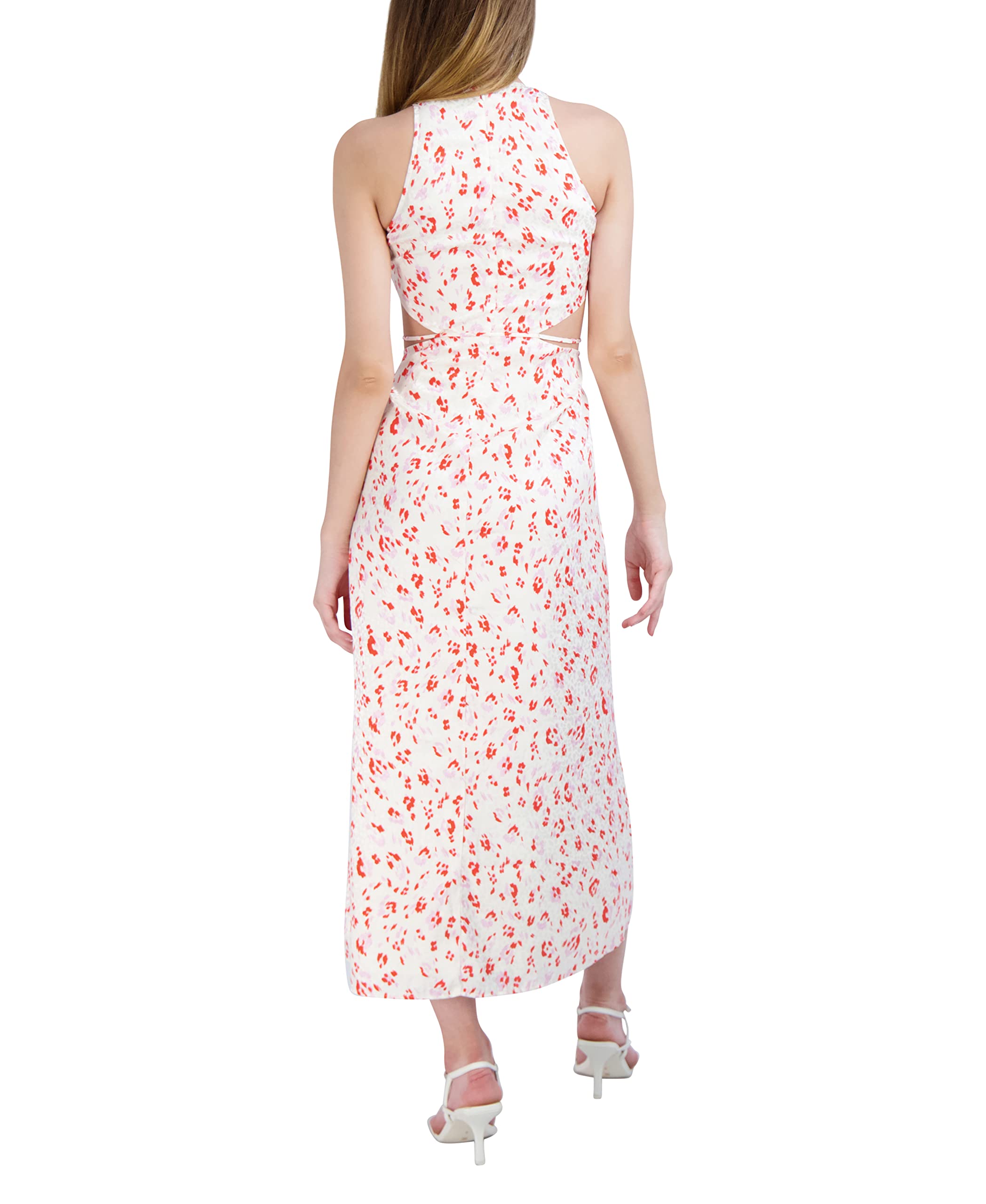 BCBGeneration Women's Crew Neck Tie Waist Cutout Midi Dress - Flowy Summer Dress for Casual Outings, Beach Vacations & Date Nights