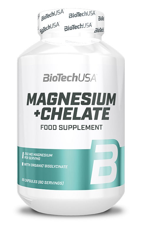 BioTechUSA Magnesium + Chelate 60 Capsules - High Absorption Magnesium Supplement for Muscle Recovery, Sleep & Stress Relief - Perfect for Athletes & Active Lifestyles