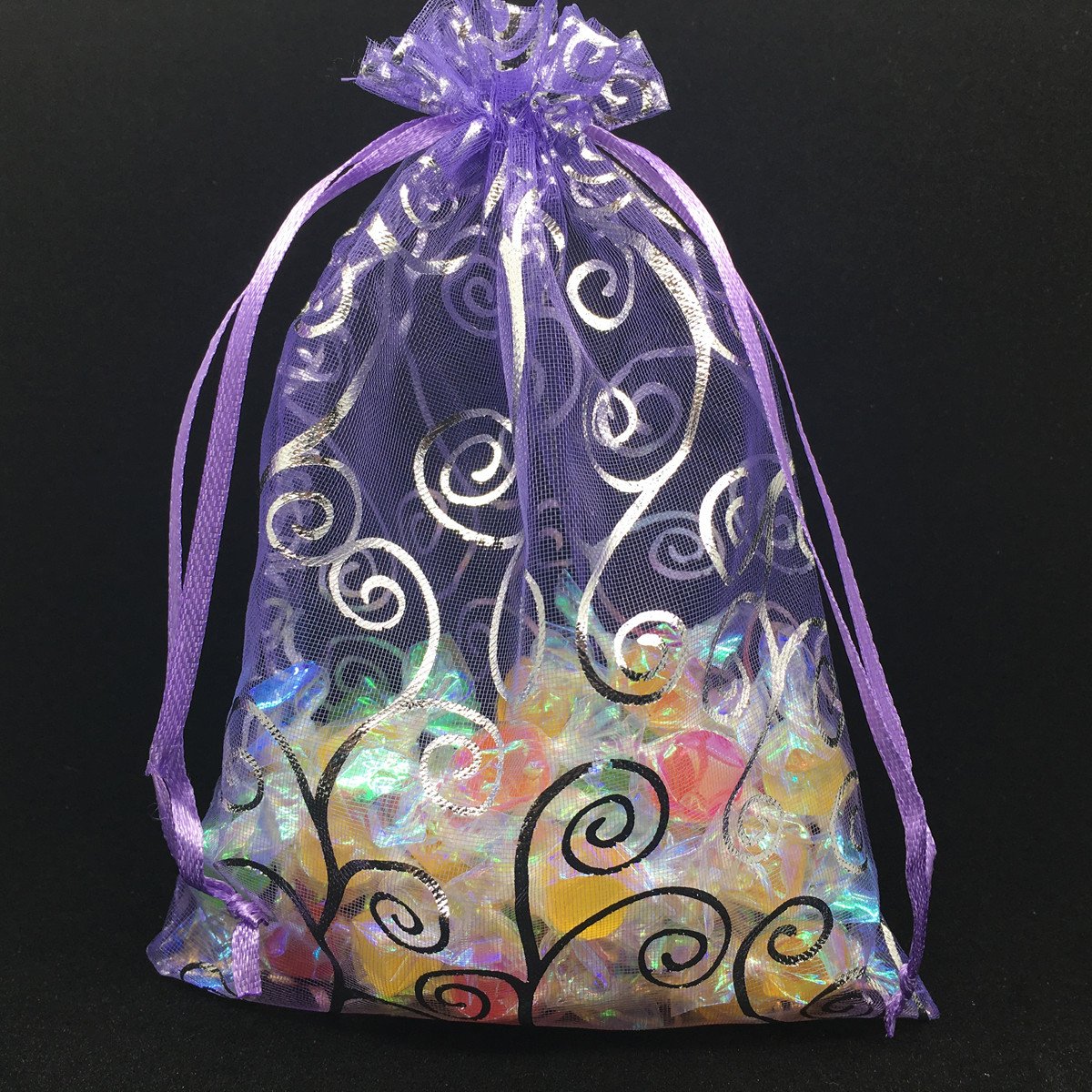 100pcs 5x7 Inches Purple Silver Drawstring Organza Gift Bags for Wedding Favors, Candy Packaging, Party Decorations & Bridal Shower Gifts