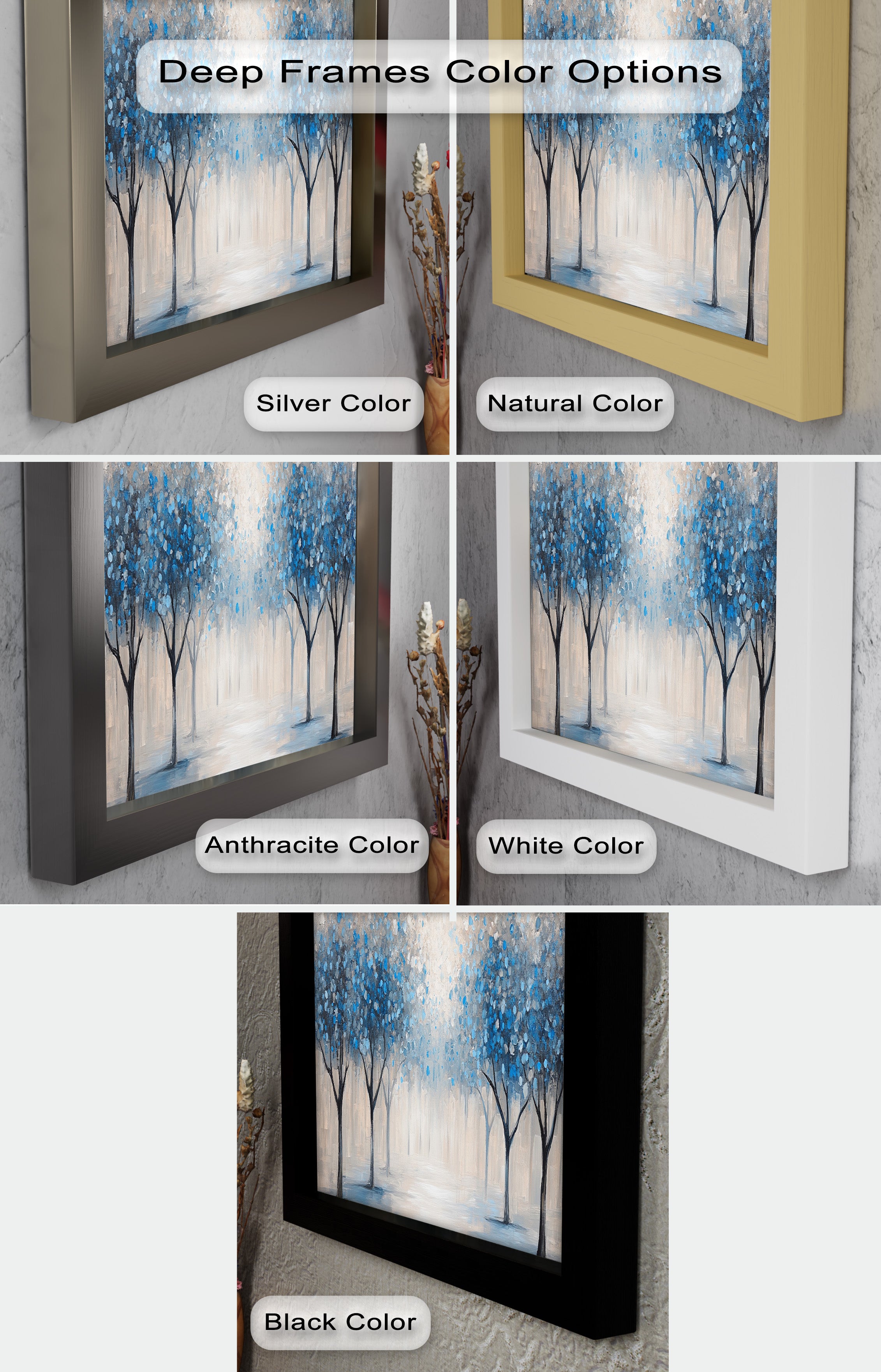 Blue Blossom Trees Wall Art - Floral Oil Painting Canvas Print for Living Room, Bedroom & Office Decor | Nature Inspired Home Decor