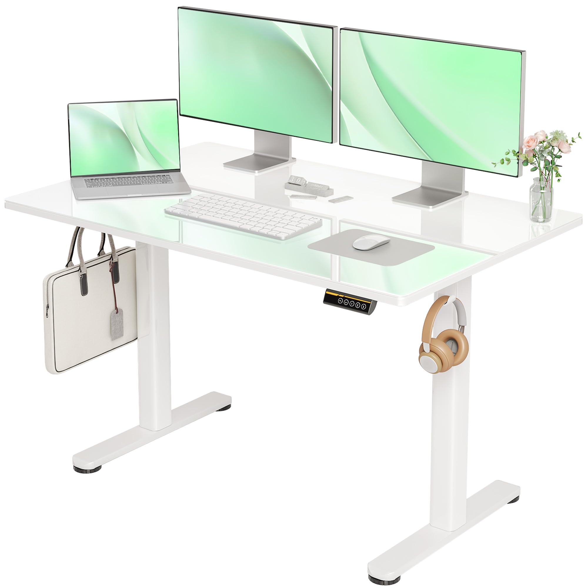 Claiks 48 Inch Electric Height Adjustable Standing Desk - White Modern Home Office Computer Desk with Quick Installation | Perfect for Remote Work, Gaming & Study Spaces