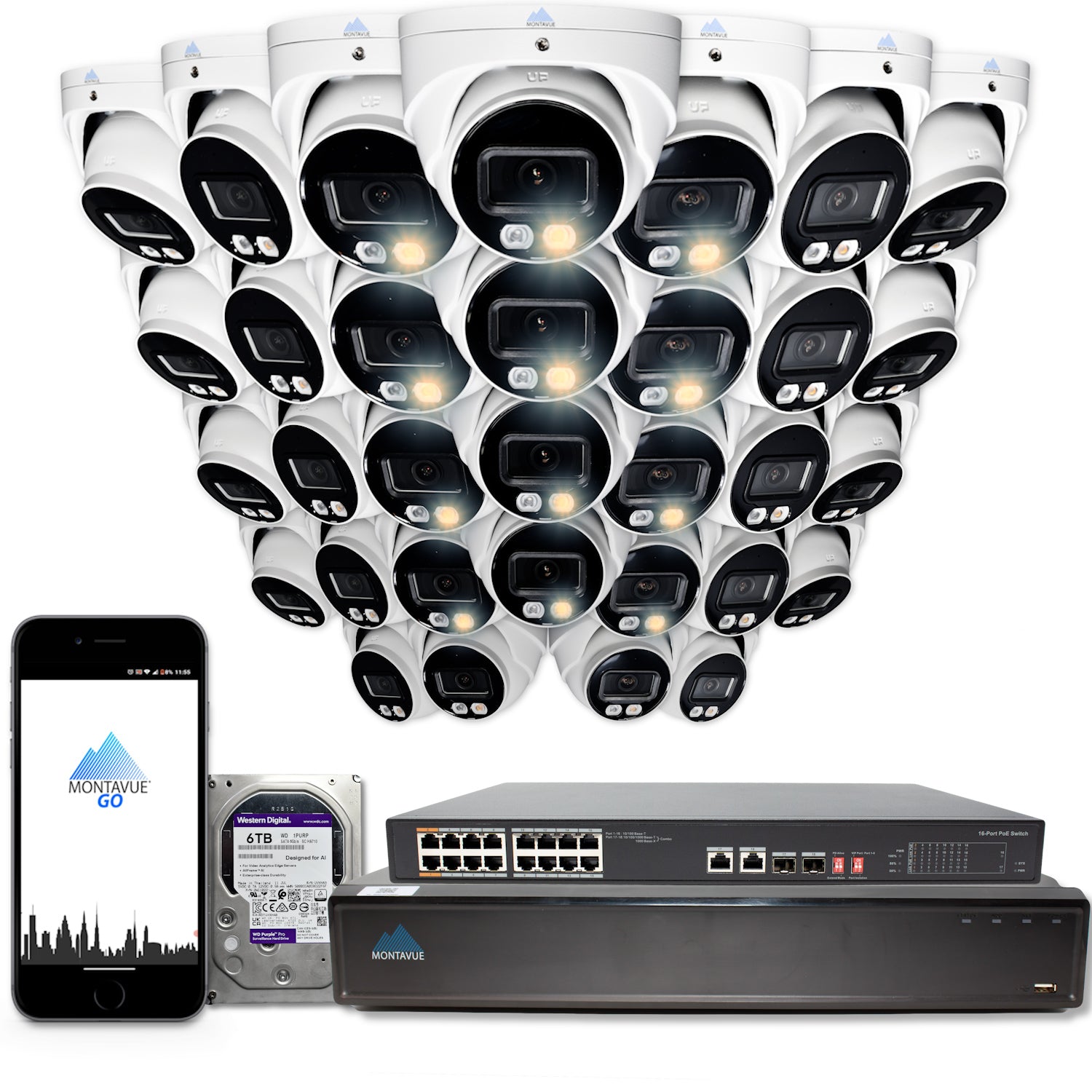 MTT8095 8MP 4K Security Camera System - 32 Channel NVR with 6TB HDD, SMD+ Turret Cameras for Home & Business Surveillance | Indoor/Outdoor Protection, Night Vision, Motion Detection