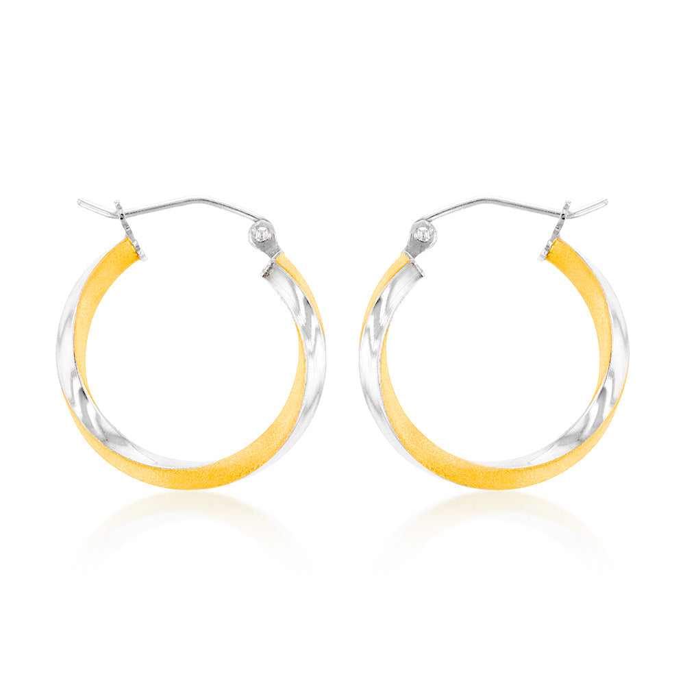 9ct Two Tone Gold Silver Filled Twist Hoop Earrings for Women - Elegant Dangle Jewelry for Parties, Weddings & Everyday Wear