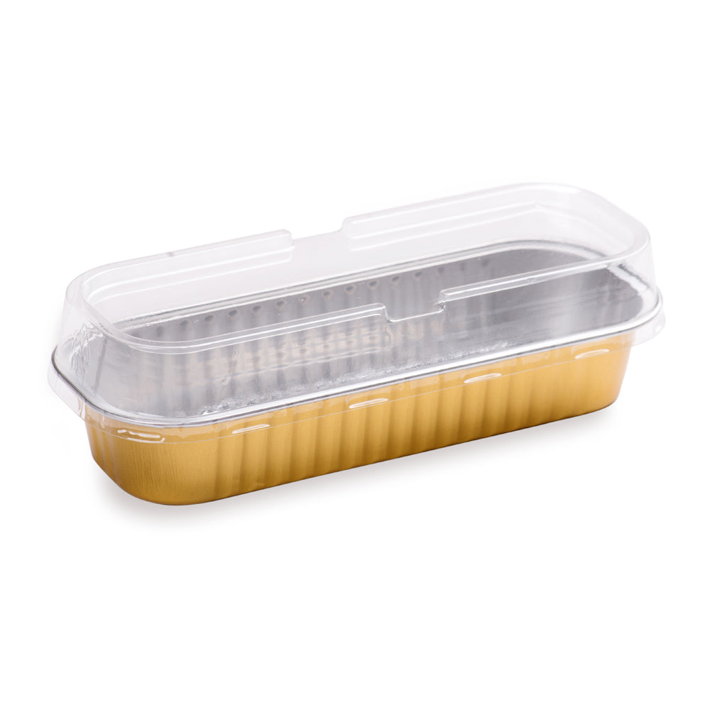 Premium 7 oz Gold Aluminum Loaf Pan with Plastic Dome Lid - 6.5