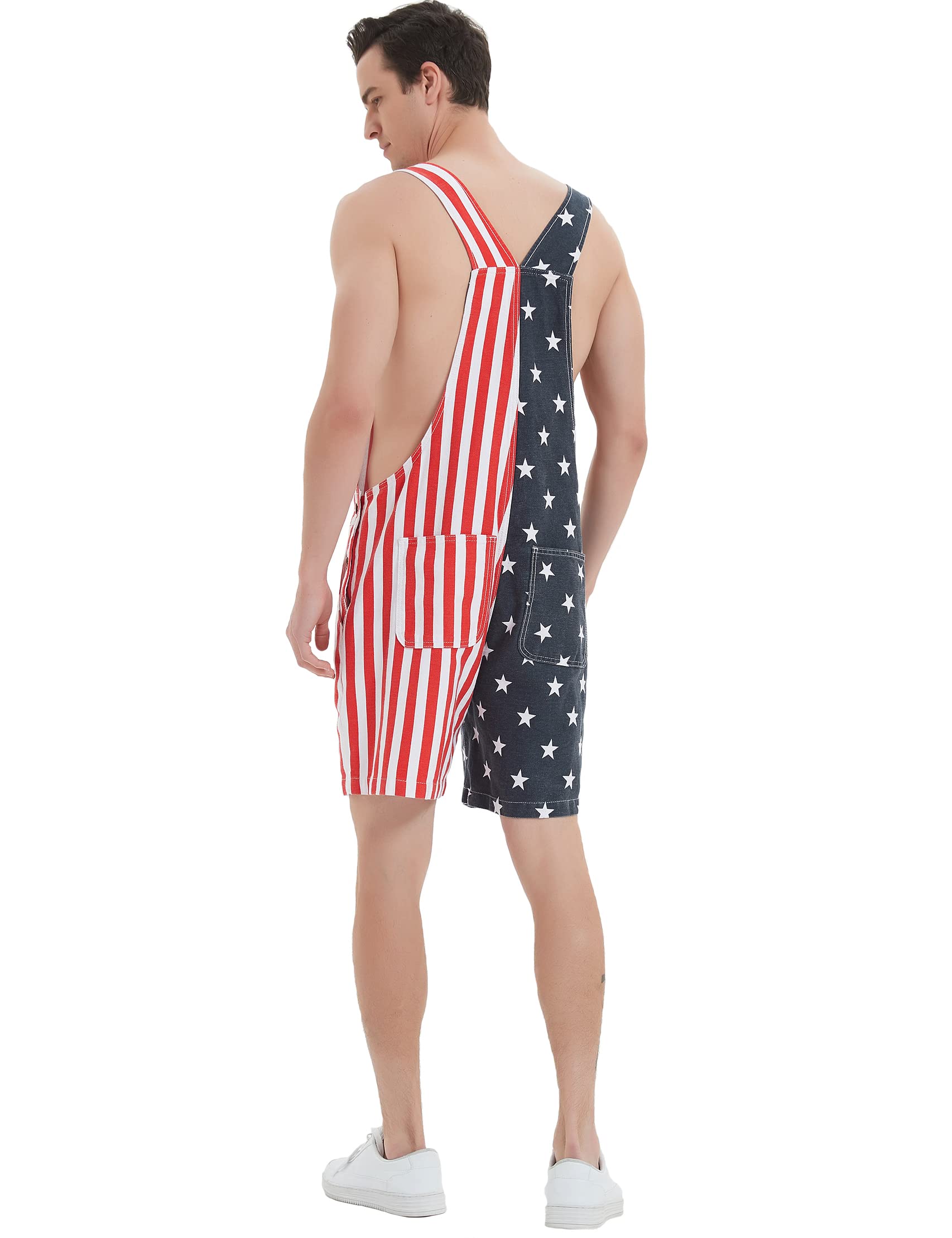 American Flag Denim Overalls Shorts for Men & Women - Adjustable Strap Casual Romper Jumpsuit | Patriotic Fashion, 4th of July Outfit, Summer BBQ Attire