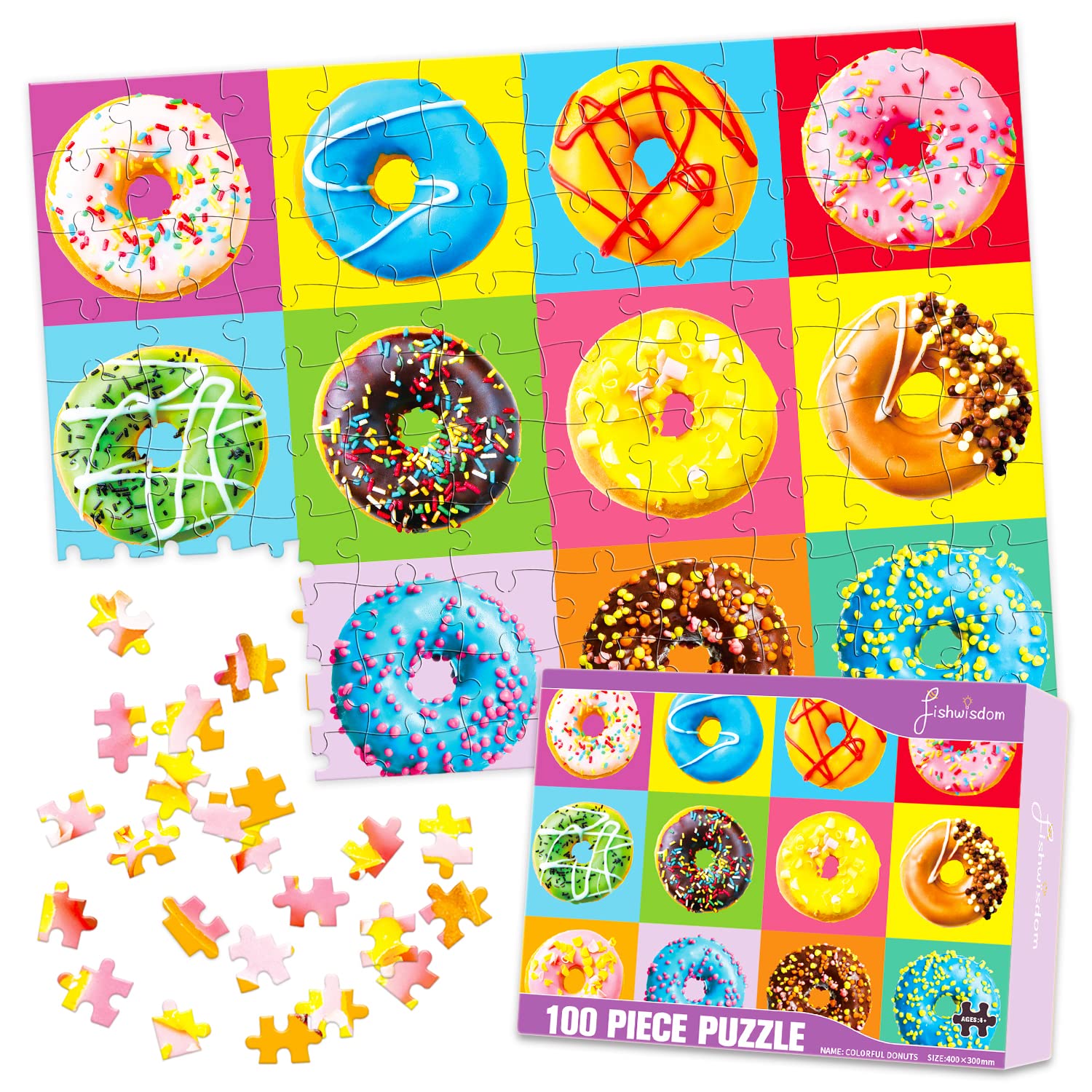 100-Piece Donut Jigsaw Puzzle for Kids Ages 4-8 | Fun Educational Toy for Children & Family Game Night | Birthday Gift Idea for Boys & Girls | Perfect for Classroom Activities & Indoor Playtime
