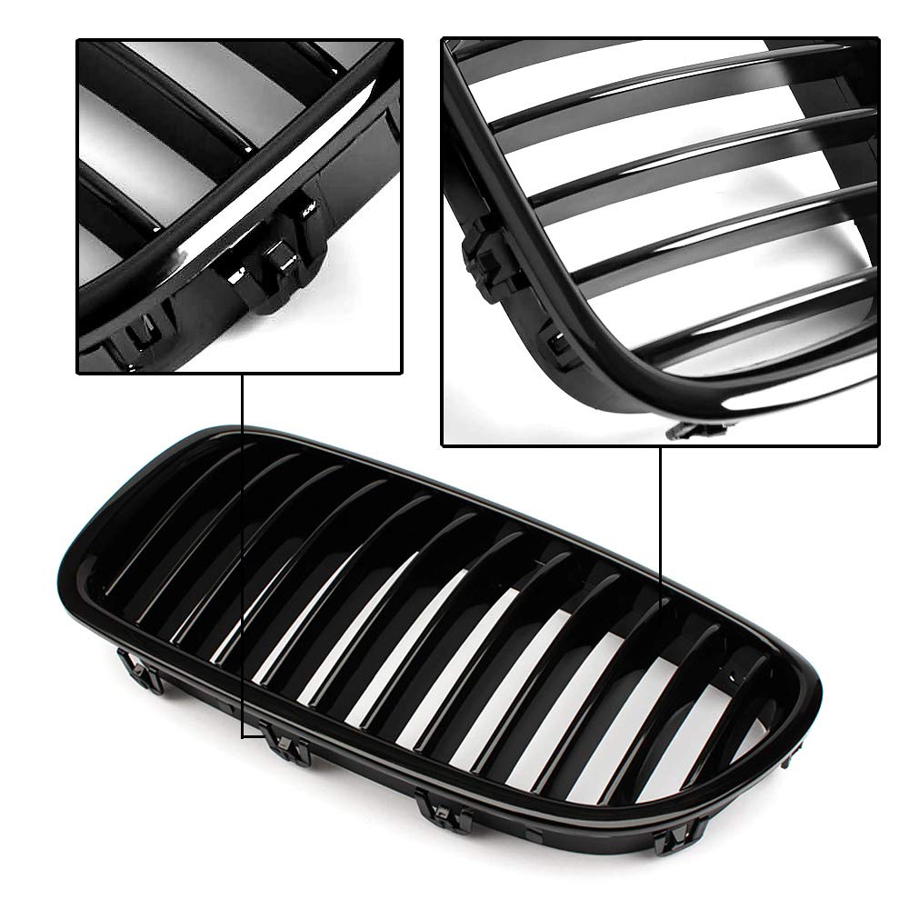 SNA F10 Gloss Black Front Kidney Grille for BMW 5 Series 2010-2016 (F10/F11/F10 M5) - Single Slat Design 2-Piece Set - Easy Installation & Aggressive Look for Car Enthusiasts