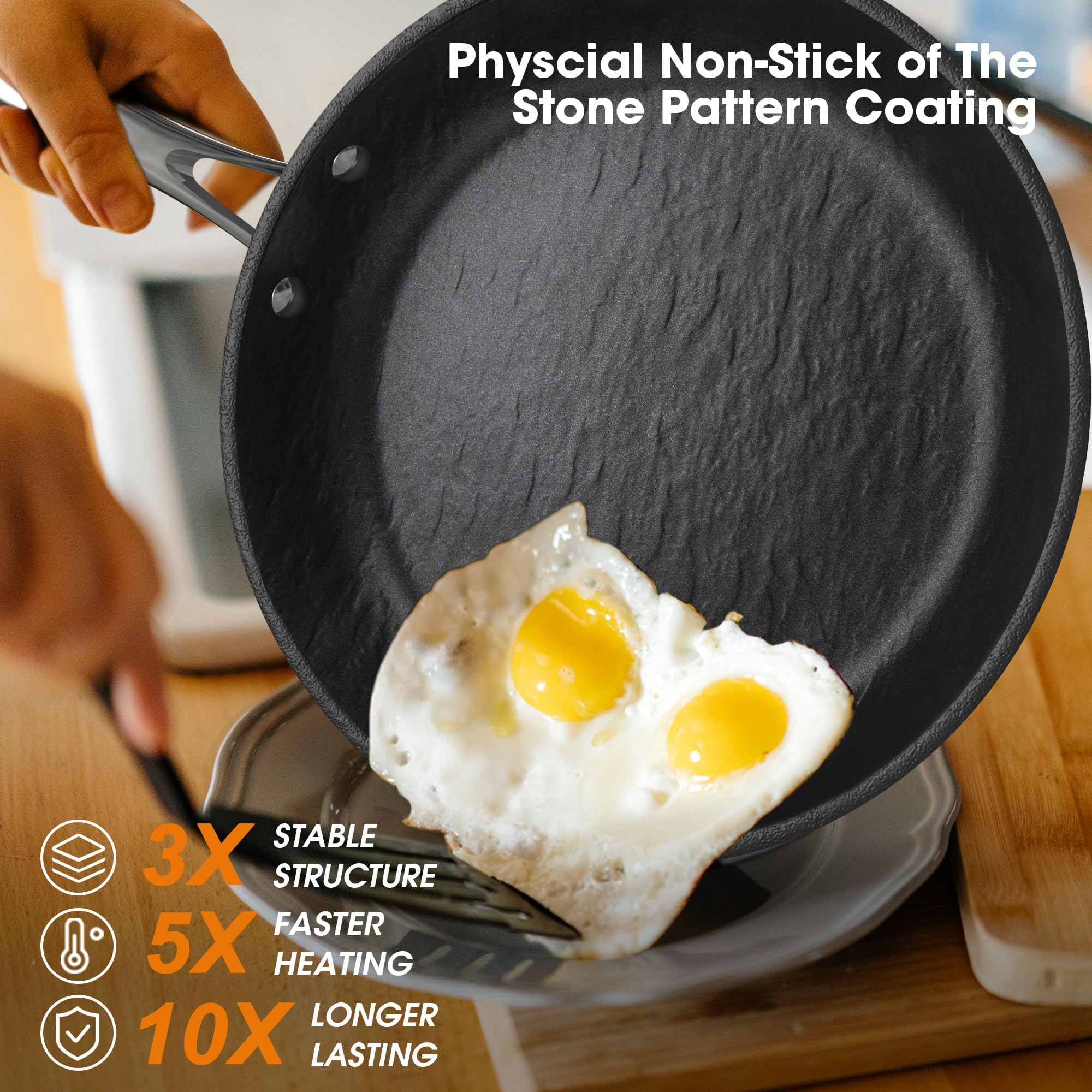 IMARKU Nonstick Frying Pan Set - 8, 10 & 12 Inch PFAS-Free Skillets with Cool-Touch Stainless Steel Handle, Dishwasher & Oven Safe, Easy Clean Cookware for Home Kitchen - Perfect Gift for Chefs & Cooking Enthusiasts (Great for Sautéing, Frying Eggs & Pancake Making)