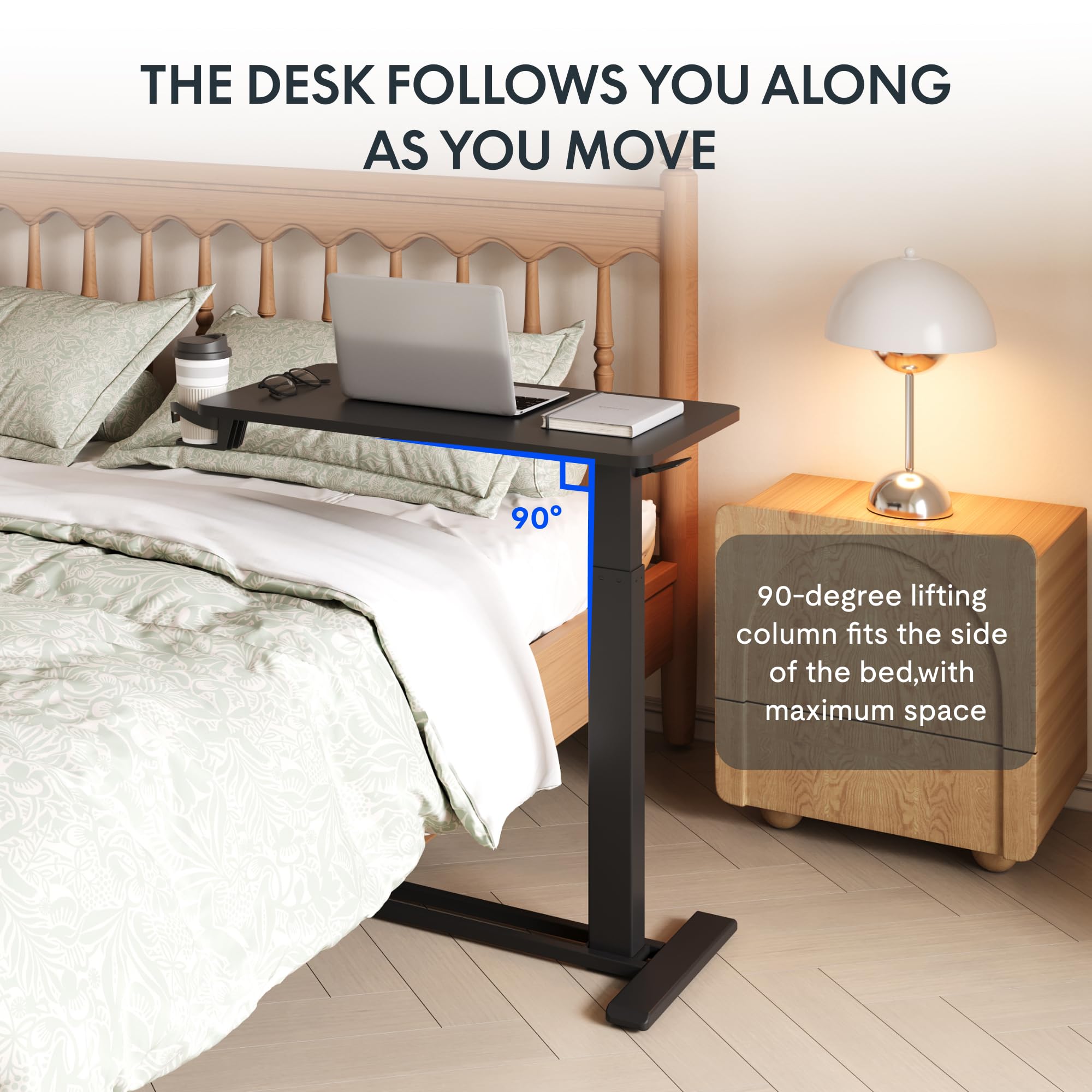 Flexispot Adjustable Overbed Table with Wheels - 27.6