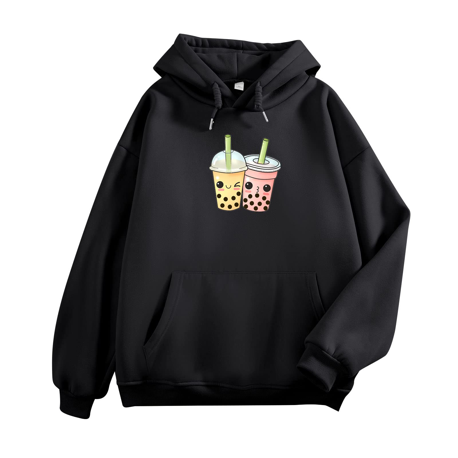 Tuislay Women's Cute Boba Milk Tea Hoodie - Kawaii Aesthetic Y2K Sweatshirt for Teen Girls | Funny Casual Pullover Top for School, Hangouts & Anime Conventions