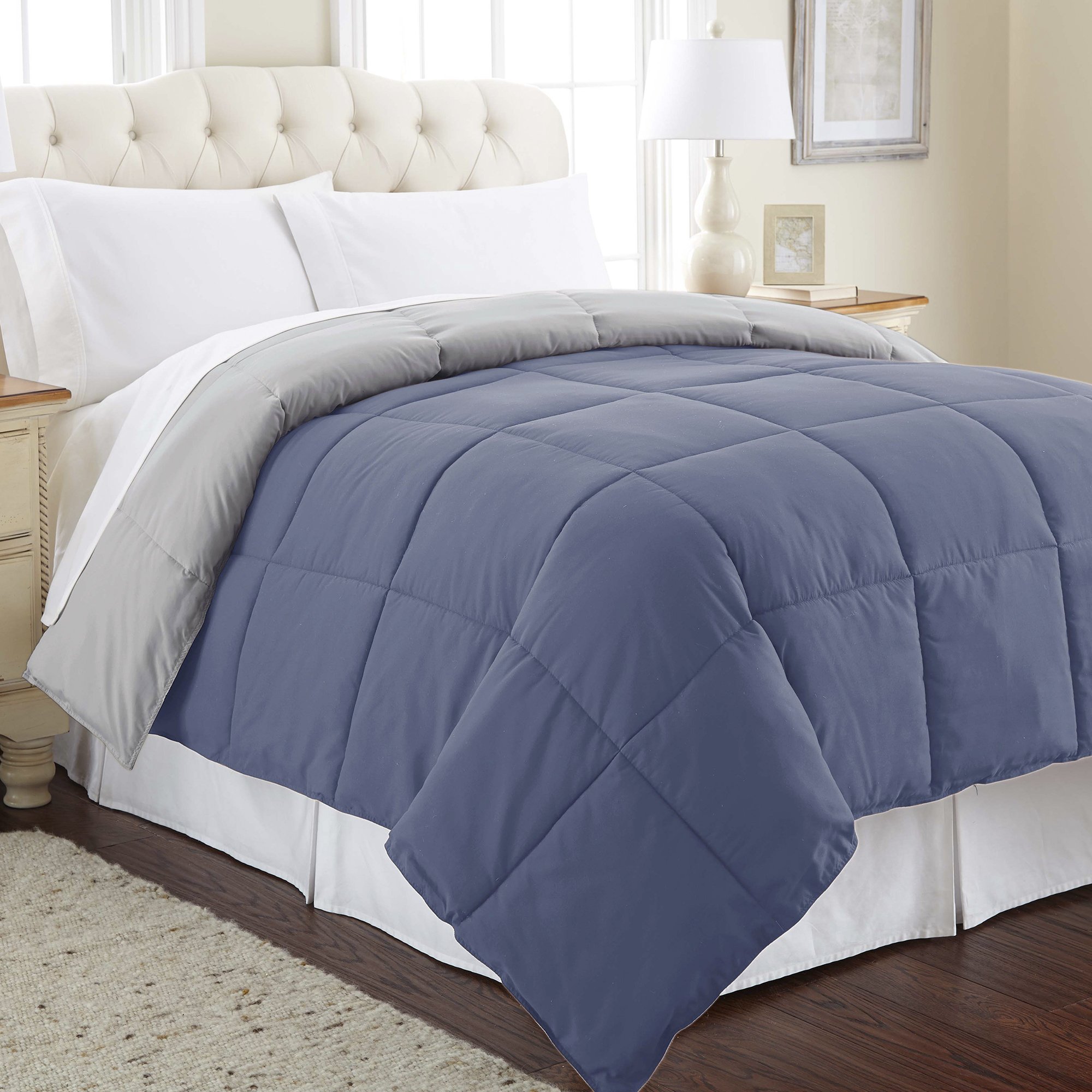Modern Threads Down Alternative Microfiber Quilted Reversible Comforter & Duvet Insert - Soft, Hypoallergenic Bedding for All Seasons - Twin Size in Infinity Blue/Silver - Perfect for Guest Rooms, Dorms & Cozy Bedrooms