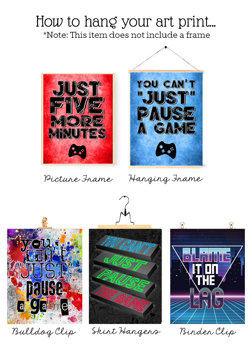 RGB Retro Video Game Wall Art Set of 4 - 8x10 Inch Gaming Posters with Funny Quotes - Perfect for Teen Boys Bedroom & Game Room Decor - USA Made - Great Gift for Gamers & Birthday Presents - Enhance Your Gaming Setup & Man Cave Decor