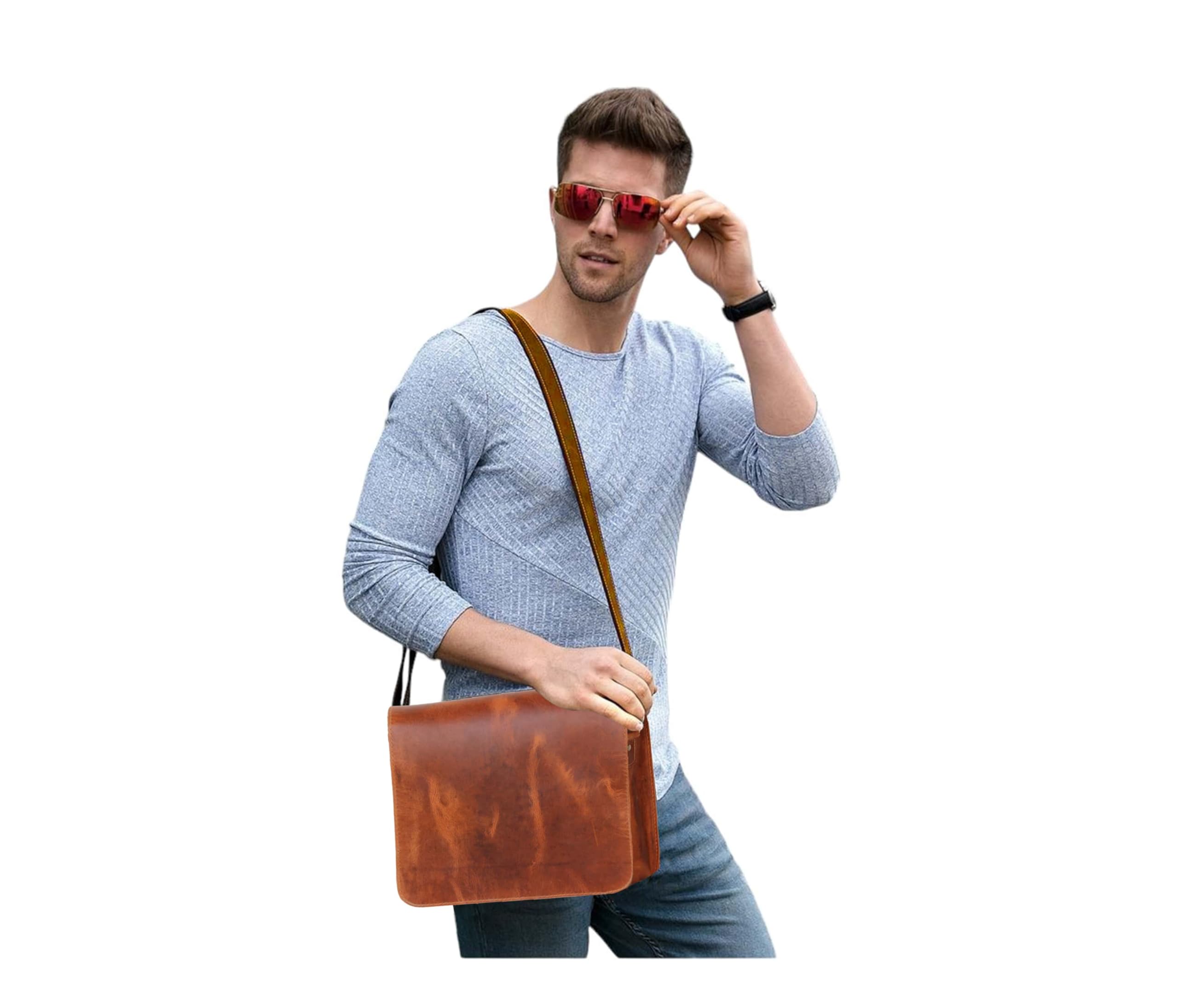 Leather Messenger Bag for Laptop & Office - Men's Distressed Shoulder Briefcase for Work & Travel
