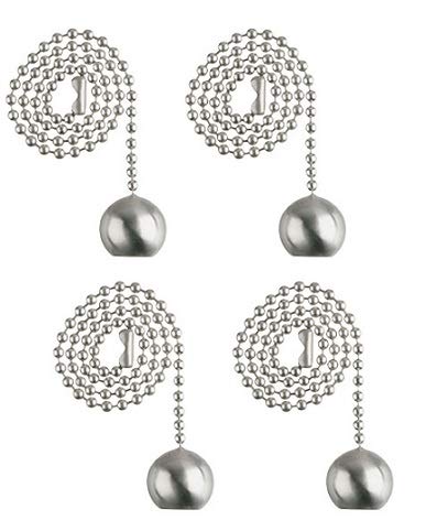 Brushed Nickel Ceiling Fan Pull Chain Extender - 12 Inch Decorative Beaded Chain with Ball Ornament (4 Pack) - Perfect for Living Room, Bedroom & Outdoor Fan Accessories