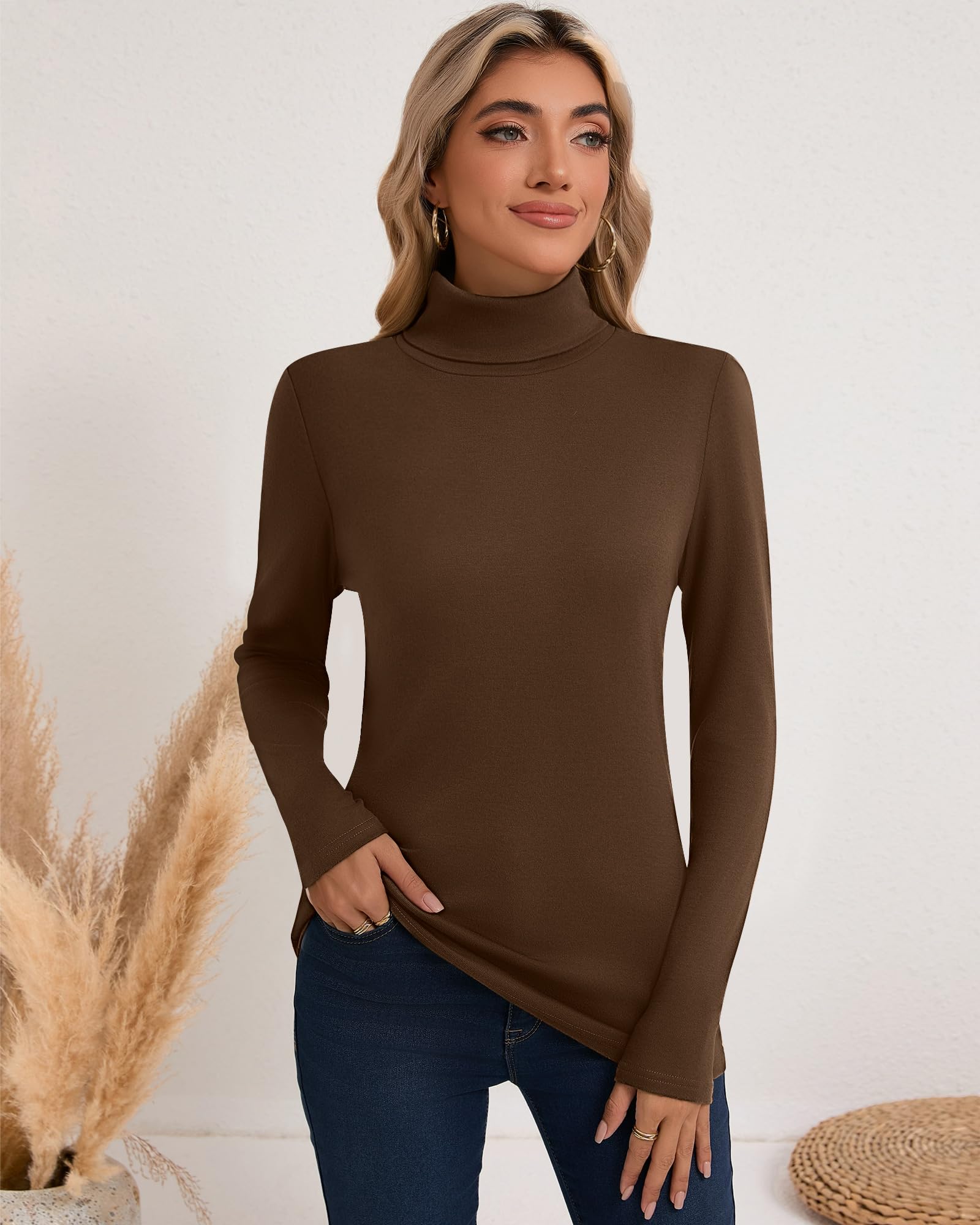 Neer 3 Pack Women's Cotton Turtleneck Long Sleeve Thermal Tops - Soft Base Layer Shirts for Fall & Winter - Perfect for Layering, Office Wear & Cold Weather Outfits