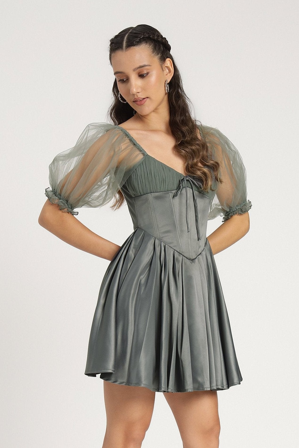 Keila Mini Dress in Green Grey - Stylish & Comfortable Summer Dress for Women | Perfect for Casual Outings, Beach Vacations & Date Nights