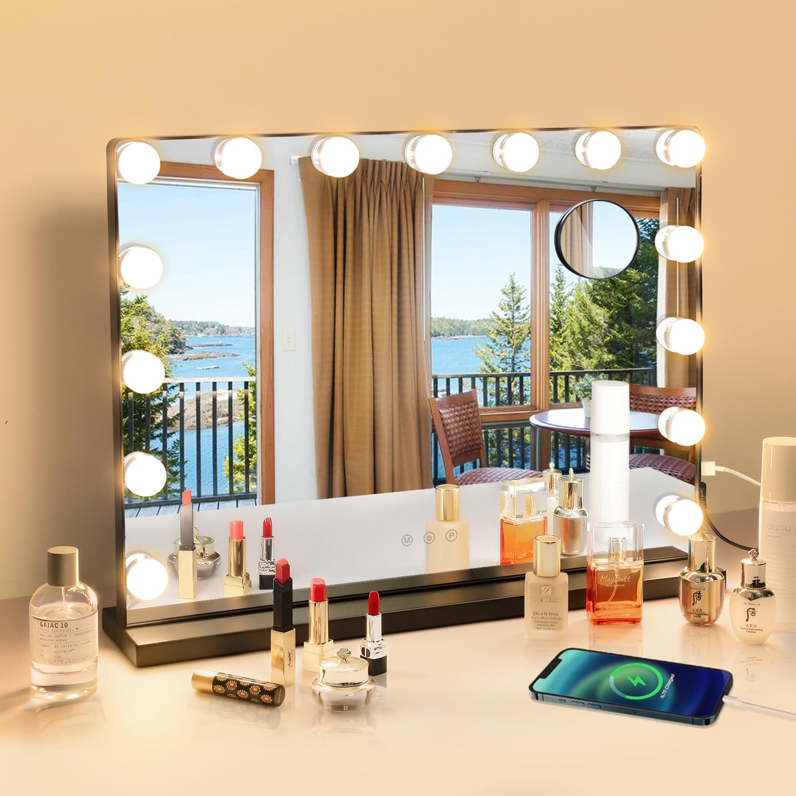 Depuley 23-Inch Hollywood Vanity Mirror with Lights - 15 Dimmable LED Bulbs, Smart Touch Switch, Large Makeup Mirror for Dressing Table, Bedroom, Bathroom - Perfect for Makeup Application, Skincare Routine & Home Decor (Black)