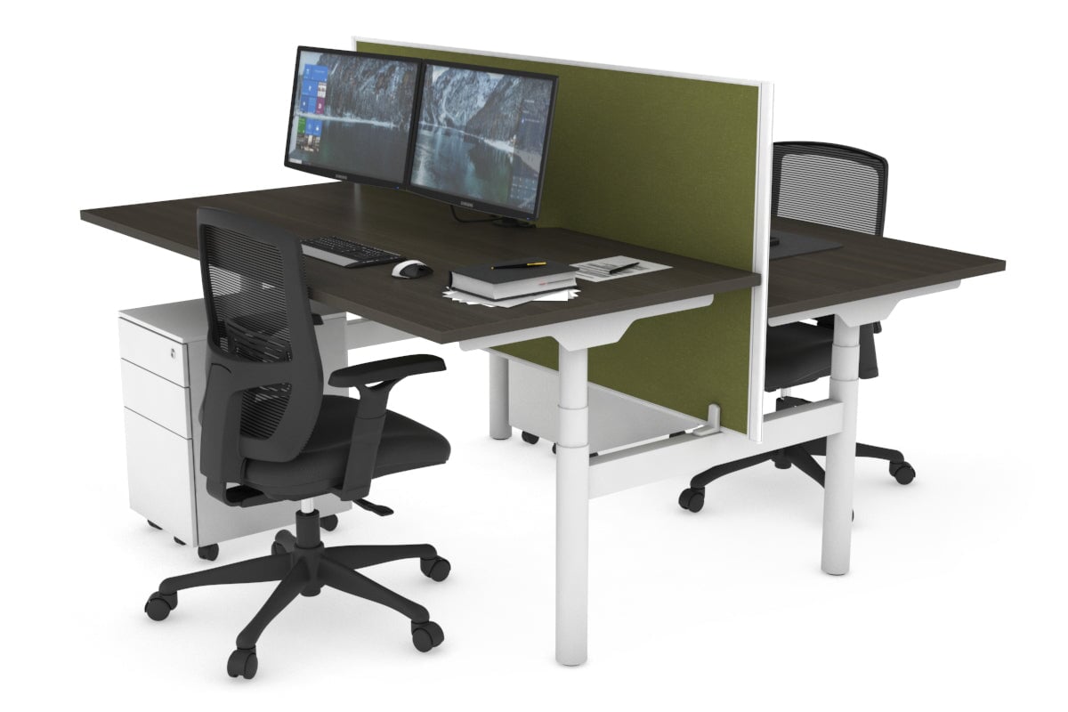 Flexi Premium Height Adjustable 2-Person H Bench Workstation - White Frame (1600L x 800W) with Cable Management | Ergonomic Office Desk for Home & Workspace