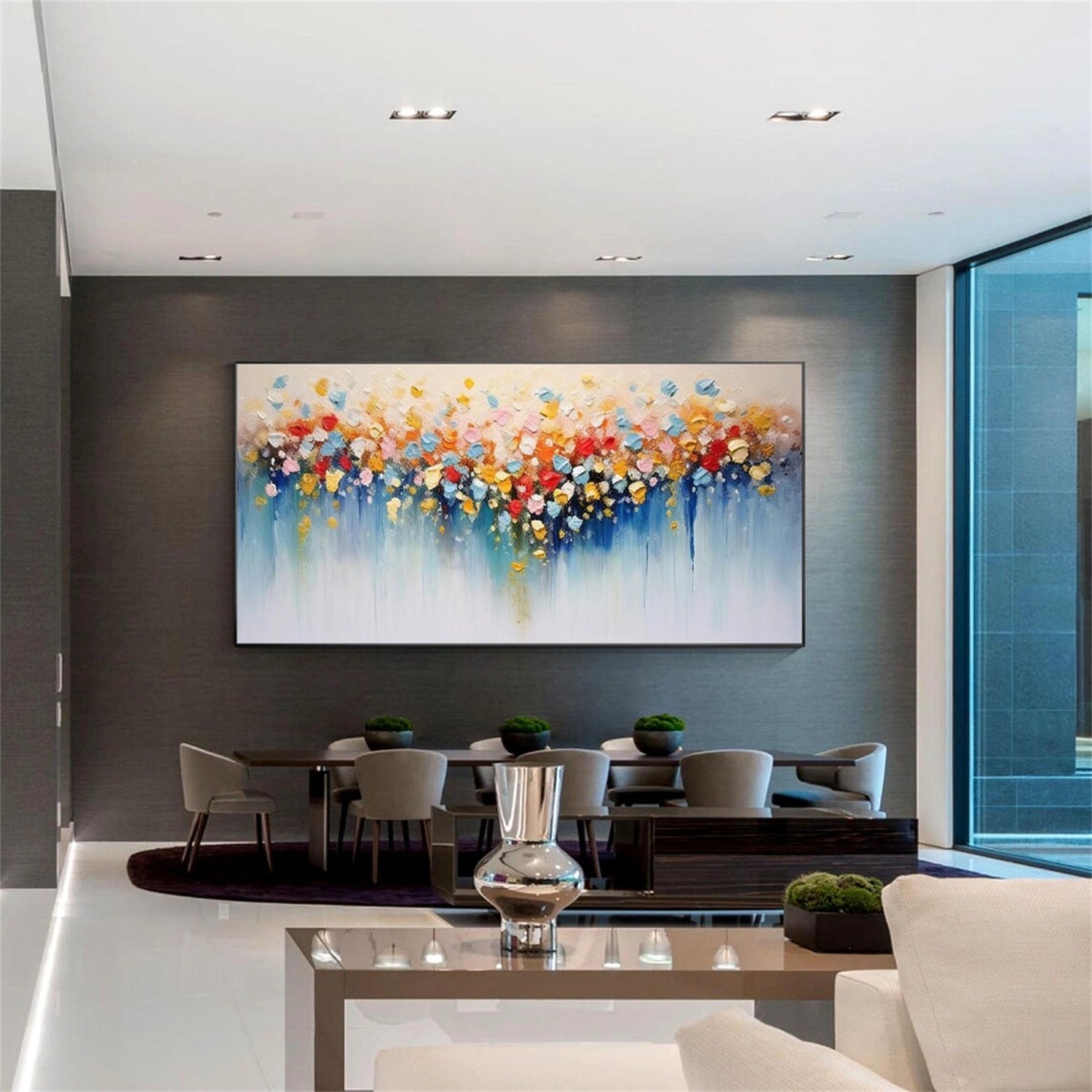 FT 161 Floral and Tree Landscape Painting - Handmade Canvas Art for Home Decor, Living Room, Bedroom, and Office Wall