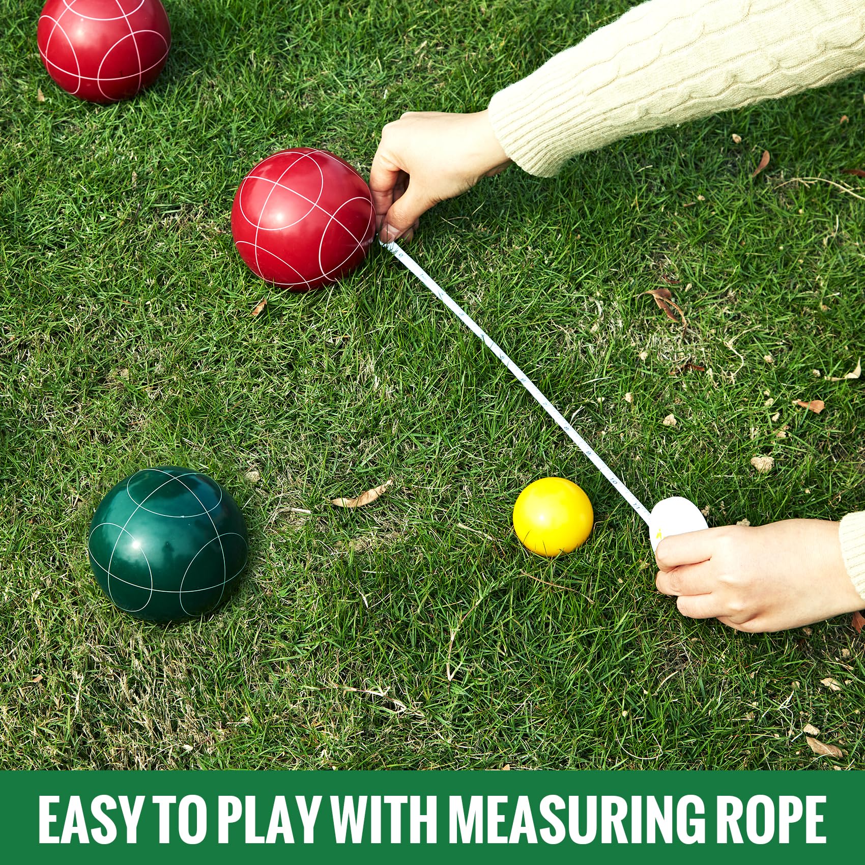 Premium Bocce Ball Set - 90mm & 100mm Resin Balls with Pallino, Measuring Tape & Carrying Case - Outdoor Lawn, Backyard, Beach Game for 2-8 Players - Perfect for Picnics, Parties & Family Gatherings