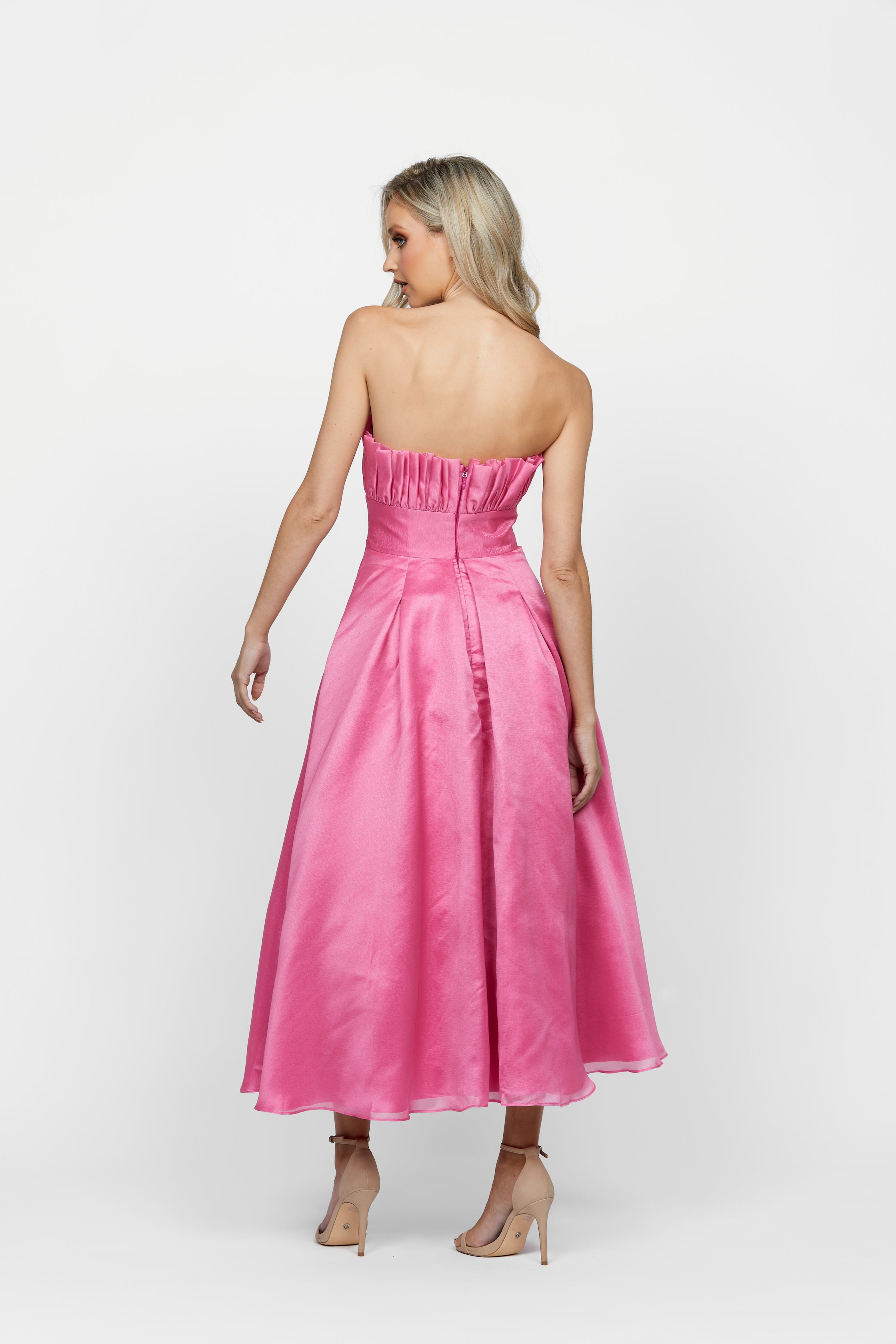 Farra Strapless Ruffle A-Line Dress for Women - Elegant Ruffled Neckline & Flowy Skirt | Perfect for Weddings, Parties & Special Occasions