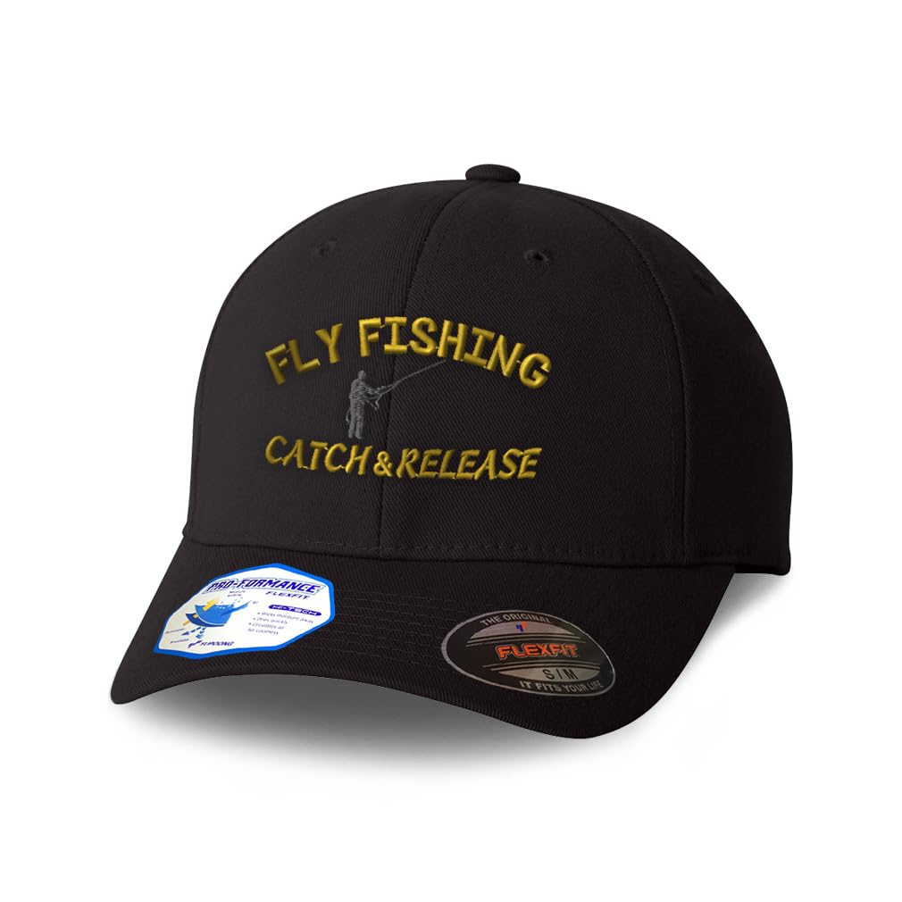 Custom Flexfit Baseball Caps for Men & Women - Fly Fishing Catch & Release Embroidered Polyester Dad Hat - Perfect for Outdoor Adventures, Fishing Trips & Casual Wear