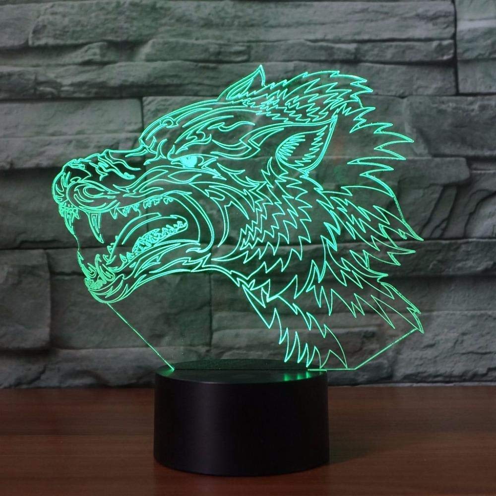 3D Wolf Dragon Night Light LED Touch Switch Table Lamp - 7 Color Changing Optical Illusion Desk Decor for Kids Room, Bedroom, Christmas Gift, Birthday Present, Home Decor, Children's Toy