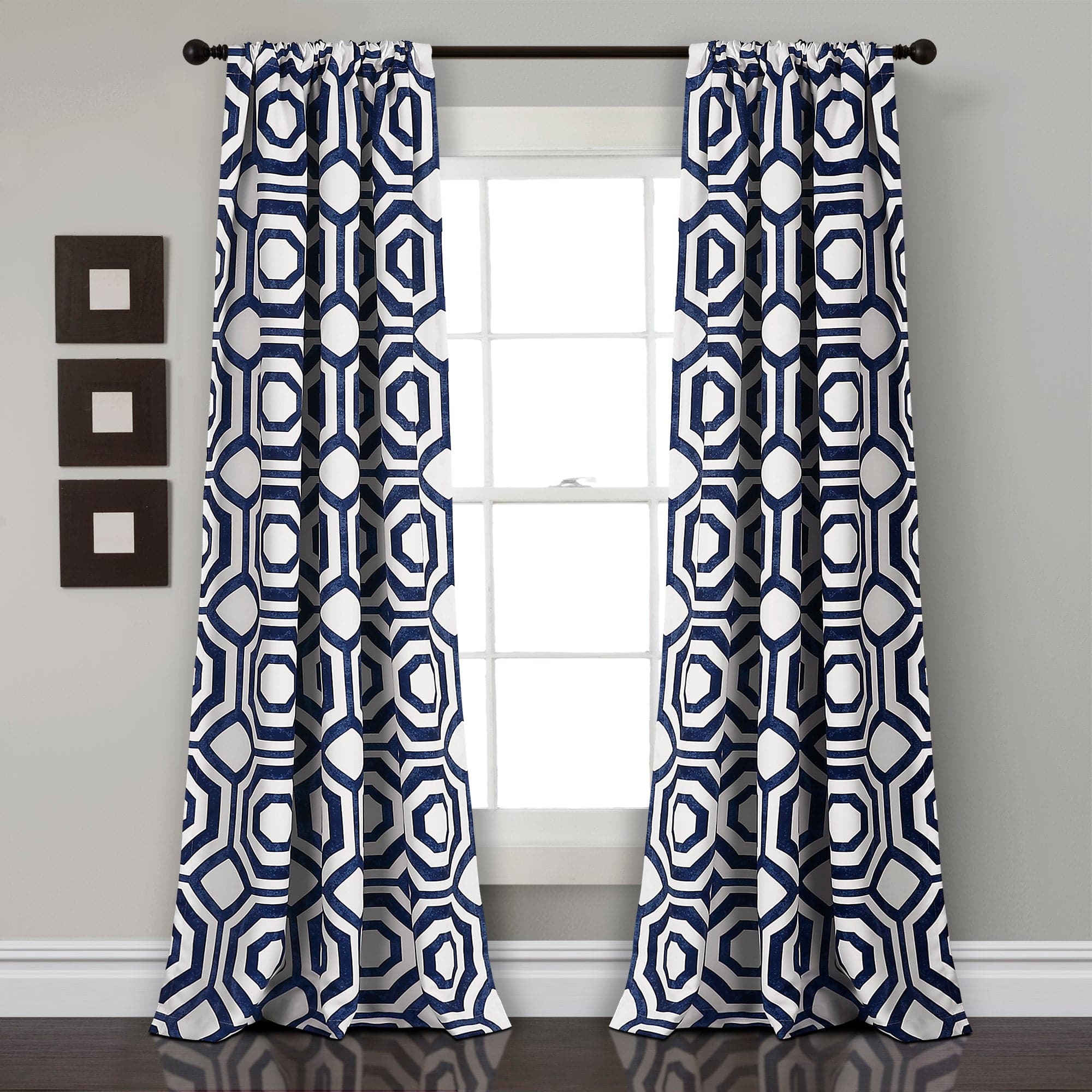 Octagon Blocks Light Filtering Window Curtain Panel Set - Modern Geometric Pattern Sheer Drapes for Living Room, Bedroom & Office - Soft Sunlight Diffusion & Privacy Protection