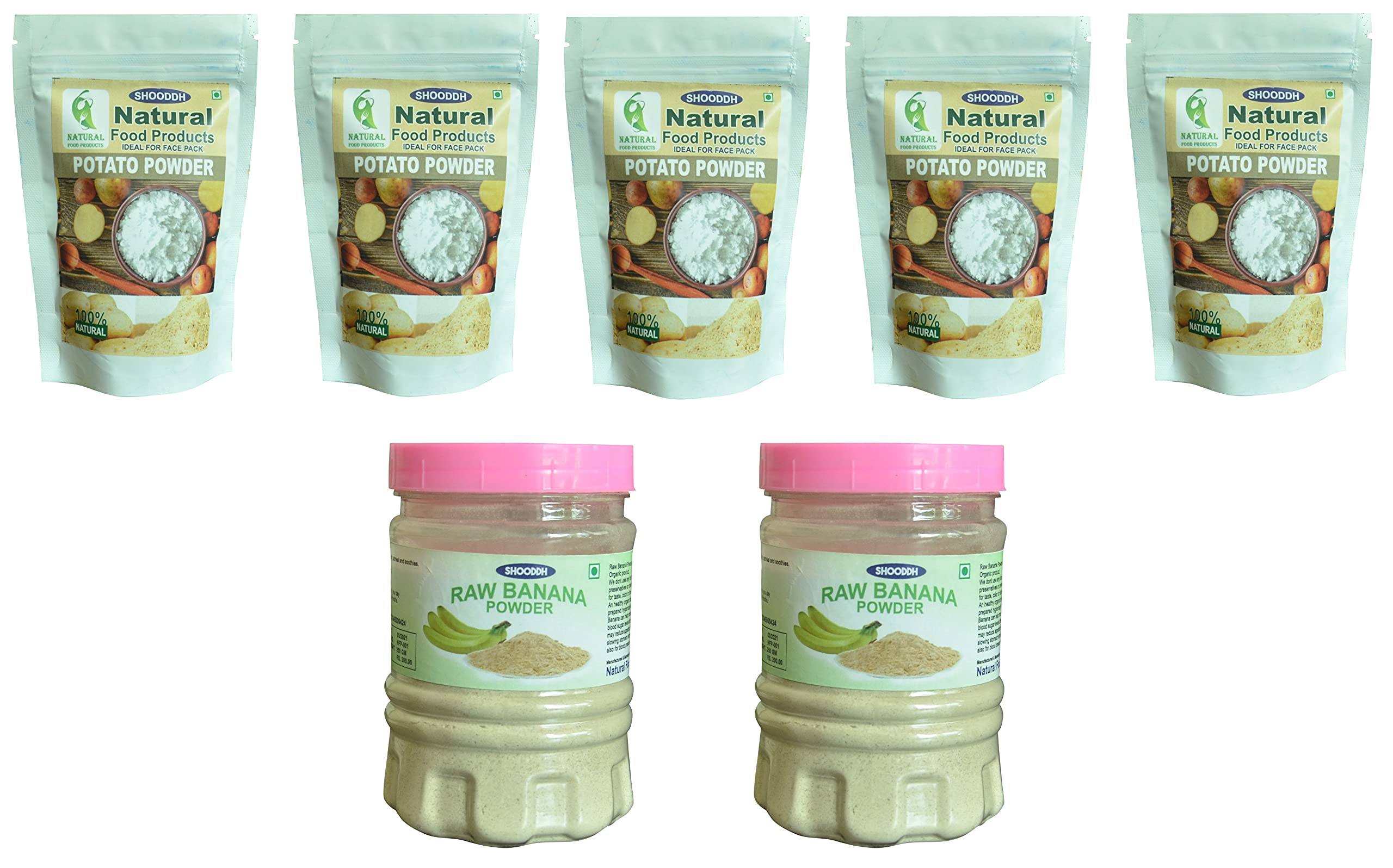 SHOODDH All Natural Potato Face Powder - 5 x 100 GM (Buy 5 Get 2 Free Raw Banana Powder) | Organic Skin Brightening & Oil Control for Glowing Complexion | Perfect for Daily Makeup, Bridal Prep & Ayurvedic Skincare Routine