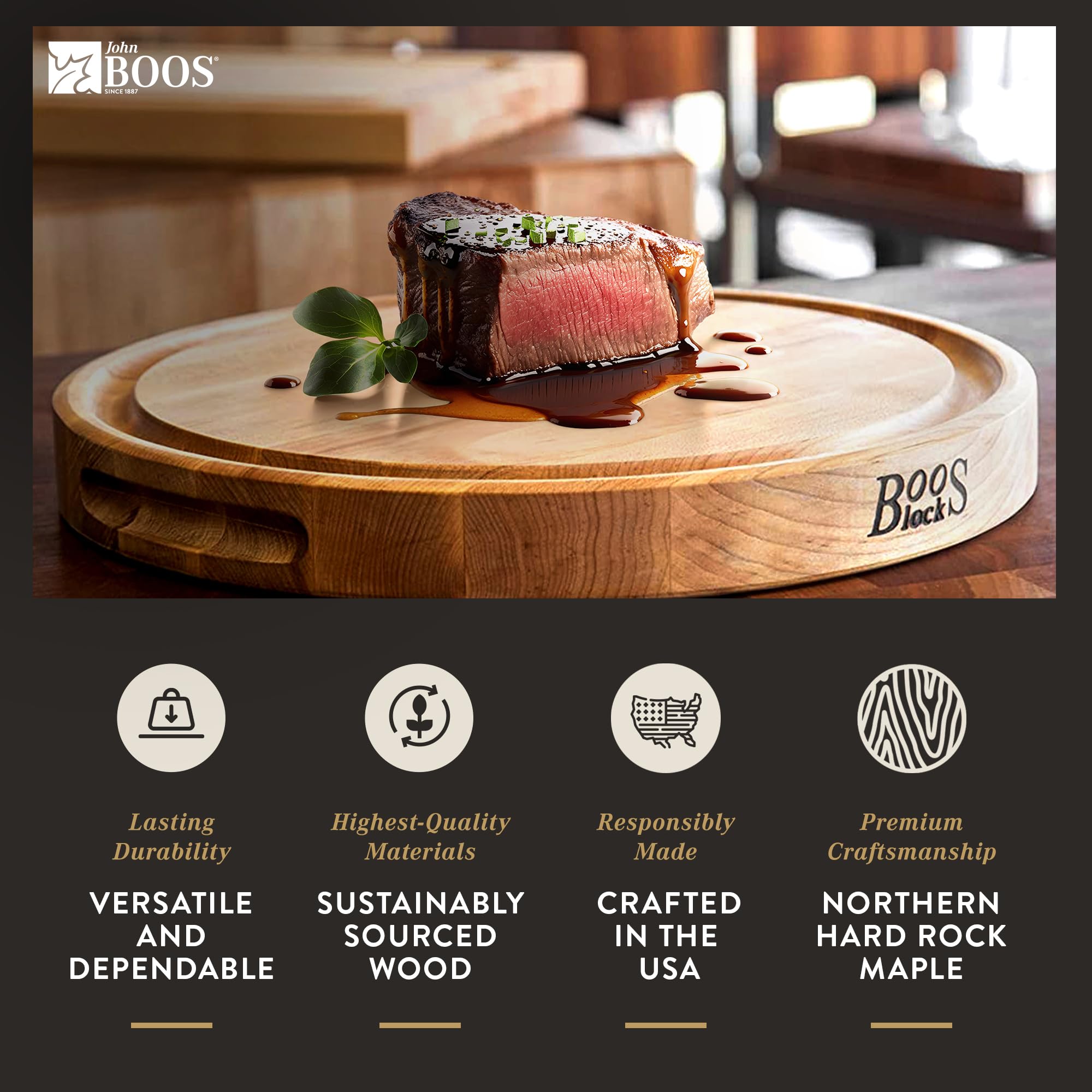 John Boos CB Series 15x15 Inch Reversible Maple Wood Cutting Board with Juice Groove - 1.75-Inch Thick Heavy Duty Chopping Block for Kitchen, Butcher, Meat Prep & Serving - Professional Grade for Chefs & Home Cooks
