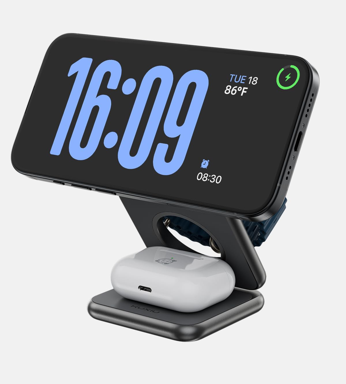 Foldable 3-in-1 Magnetic Wireless Charging Station - Qi2 Certified 15W Fast Charger for iPhone 16/15/14, 5W for Apple Watch & AirPods - Includes 45W PD Adapter - Aluminum Alloy Travel Charger (Gray) | Perfect for Home, Office & Travel Use