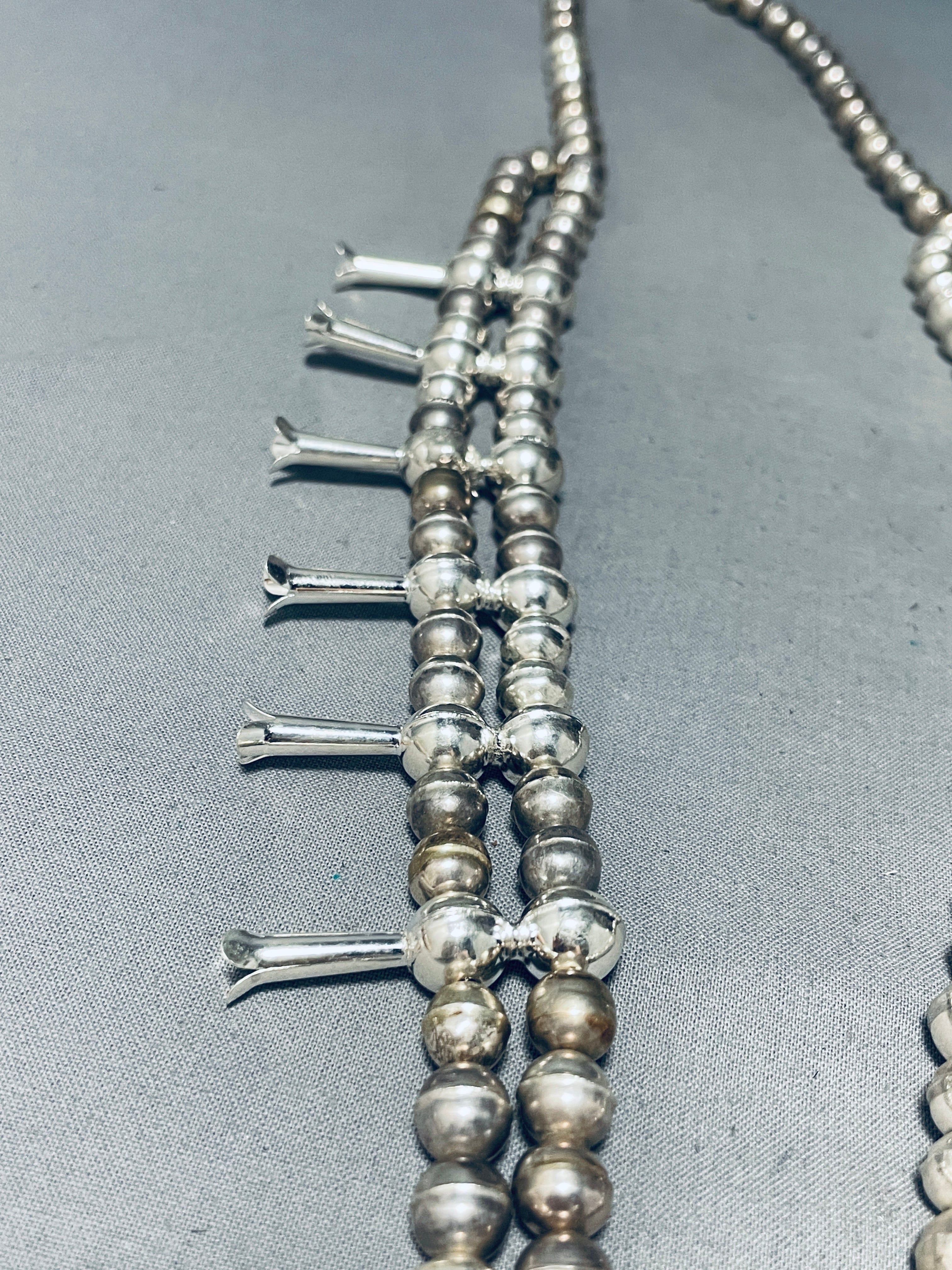 Authentic Navajo Sterling Silver Squash Blossom Necklace with Turquoise - 162g Heavy Handmade Jewelry for Women, Perfect for Boho Fashion & Special Occasions