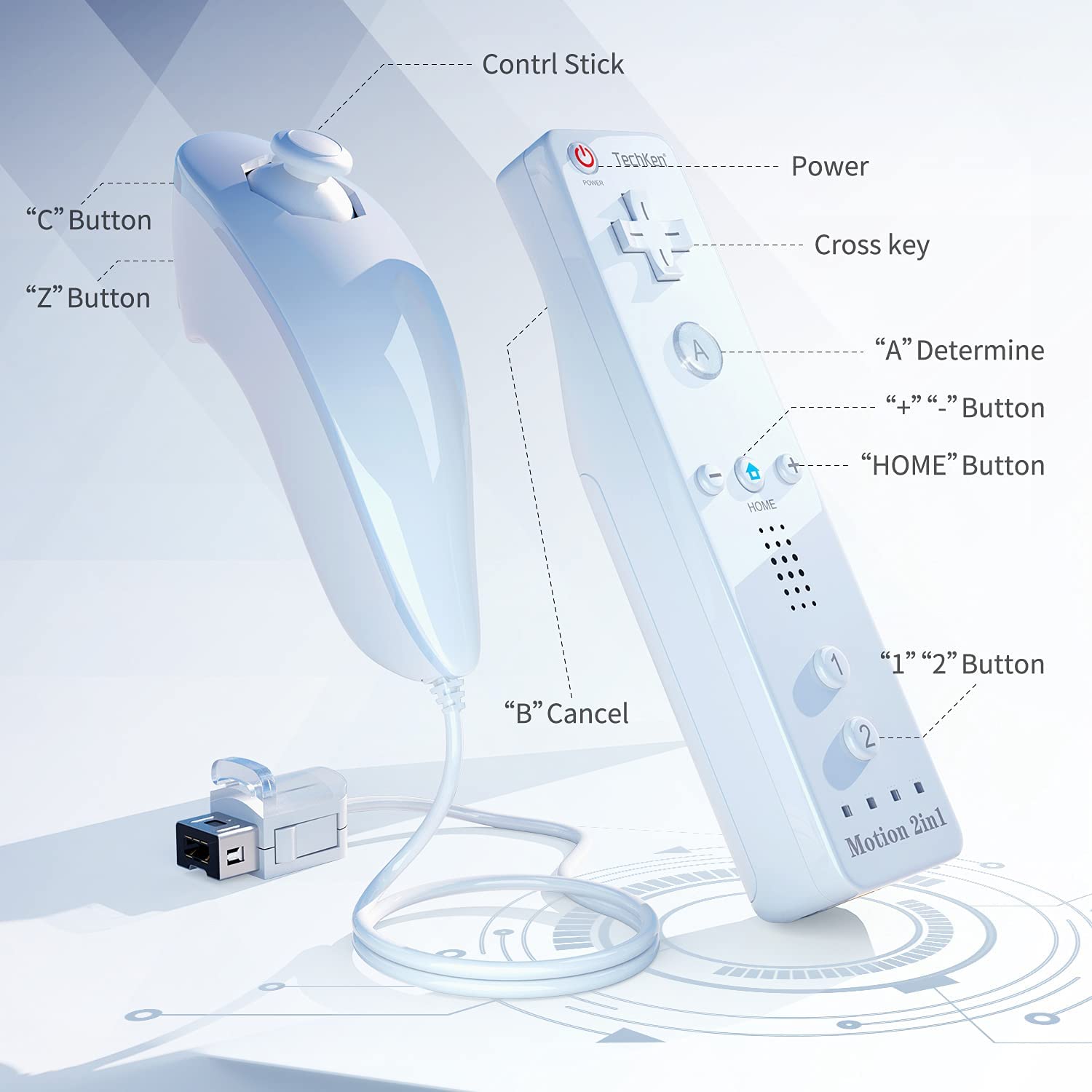 TechKen Wii Remote Controller with Nunchuk - Replacement Wii Controller (No Motion Plus) for Nintendo Wii Gaming - Perfect for Family Game Nights & Multiplayer Fun
