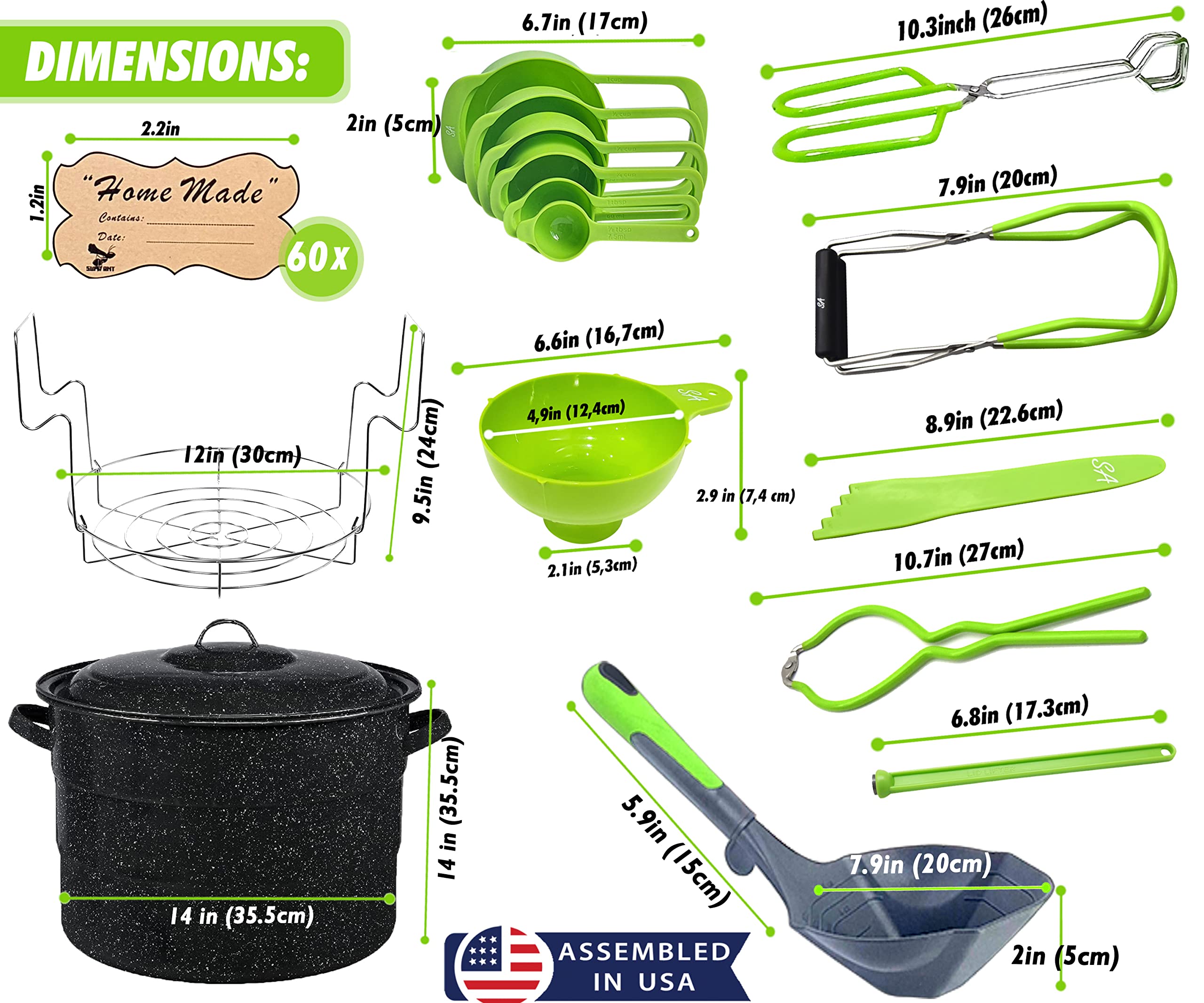 Stainless Steel Water Bath Canning Pot with Rack & Lid - Complete Canning Starter Kit for Beginners - Includes XL Ladle, Measuring Cups & Kitchen Funnel - Perfect for Home Canning Fruits, Vegetables & Jams