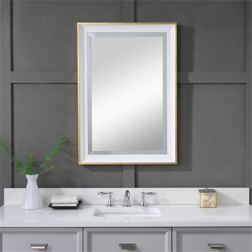 BOWERY HILL Contemporary Gloss White Wall Mirror - Modern Home Decor for Living Room, Bedroom & Entryway