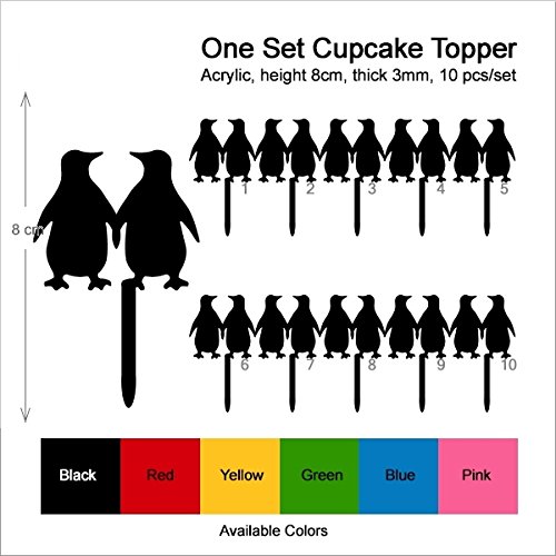 Valentine's Day Penguin Silhouette Cupcake Toppers - 10pcs Acrylic Wedding & Birthday Party Decorations - Perfect for Anniversary, Baby Shower, and Romantic Couple Celebrations