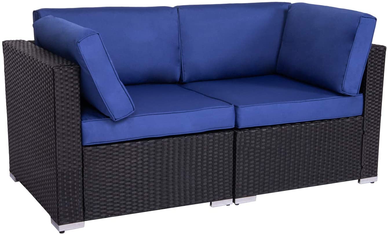 Kinfant 5-Piece Outdoor Patio Furniture Set - All-Weather Wicker Sectional Sofa with Glass Coffee Table & Corner Seat for Poolside, Garden, Backyard (Dark Blue) | Perfect for Outdoor Entertaining & Relaxation