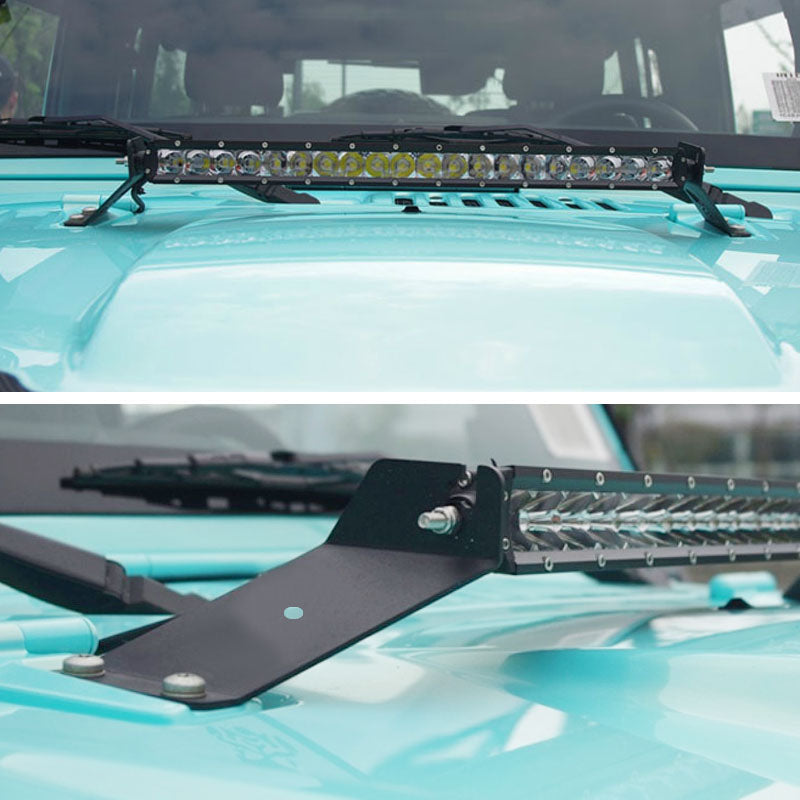 100W 21 LED Light Bar with Hood Mounting Bracket & Wiring Kit - Compatible with 2007-2017 Jeep Wrangler JK - Off-Road, Camping & Night Driving Lighting Upgrade
