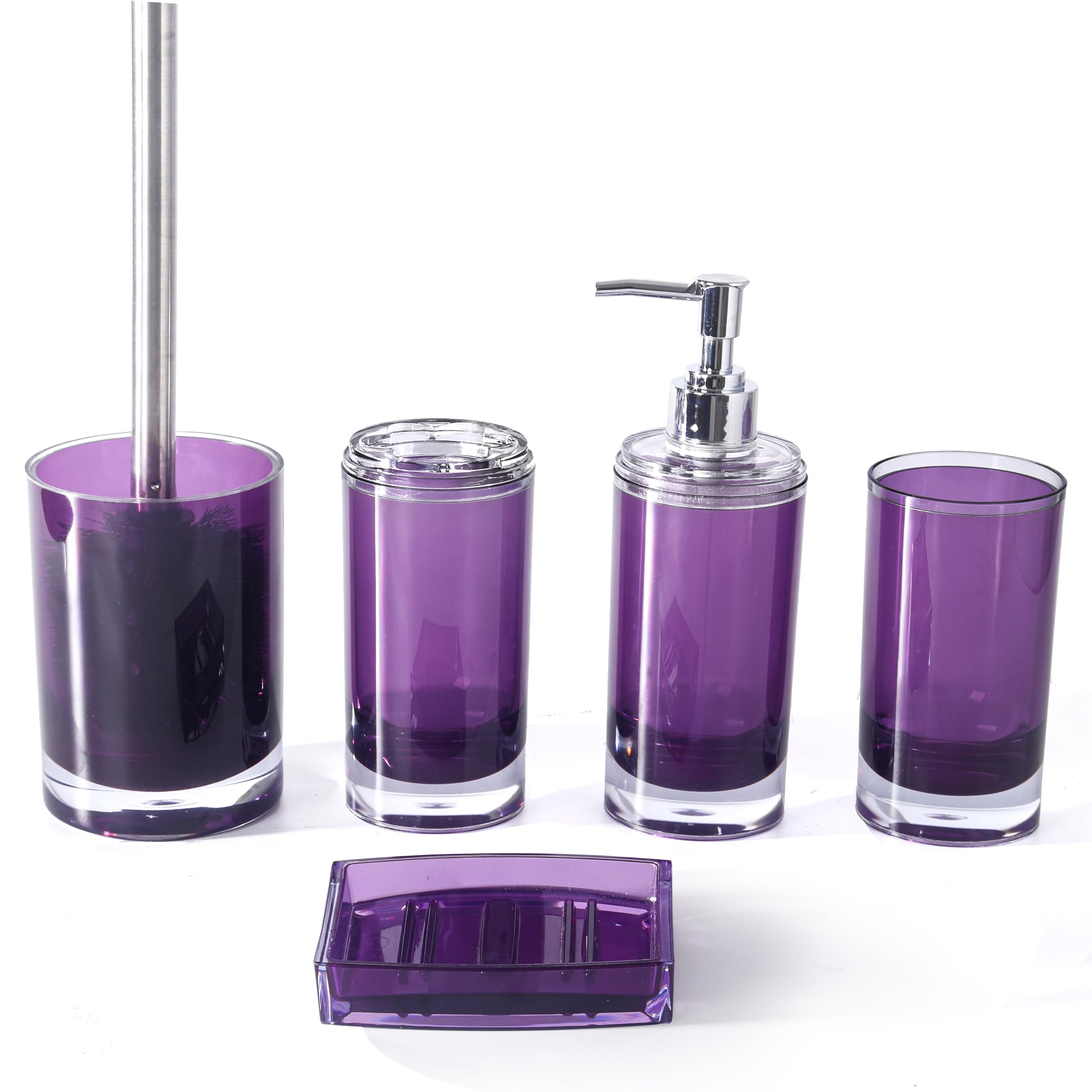 5-Piece Dark Purple Acrylic Bathroom Set - Soap Dispenser, Soap Dish, Toothbrush Holder, Tumbler & Toilet Brush with Holder | Modern Bathroom Decor & Housewarming Gift | Perfect for Guest Bathrooms, Master Suites & Spa-Inspired Home Decor